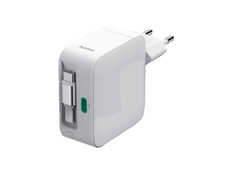 HAMA GaN USB-C 65 W Schnellladegerät Apple, Samsung, universell W, Weiss
