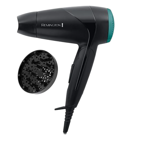 Turkuaz havalandırmalı siyah Remington saç kurutma makinesi.