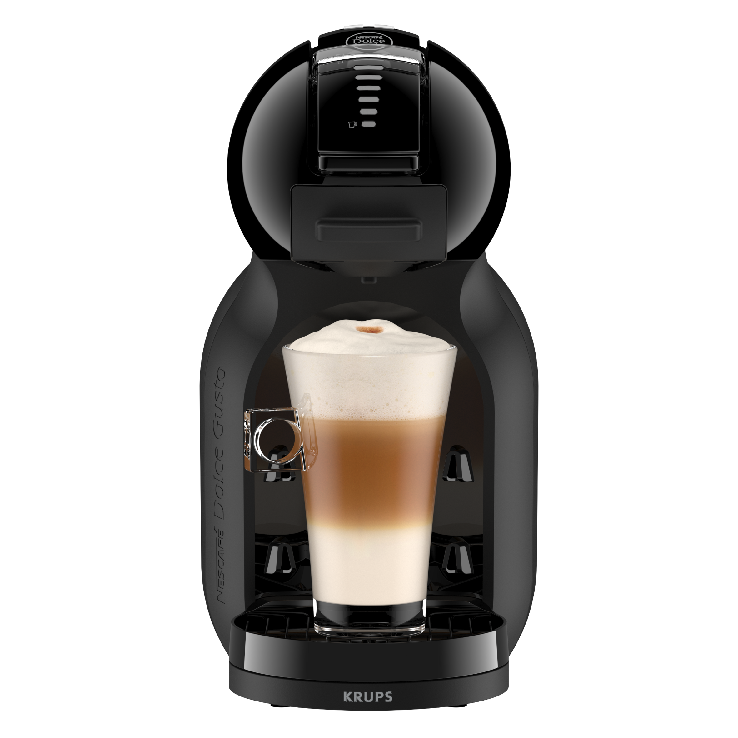 Fekete kávéfőző pohár latte macchiatóval