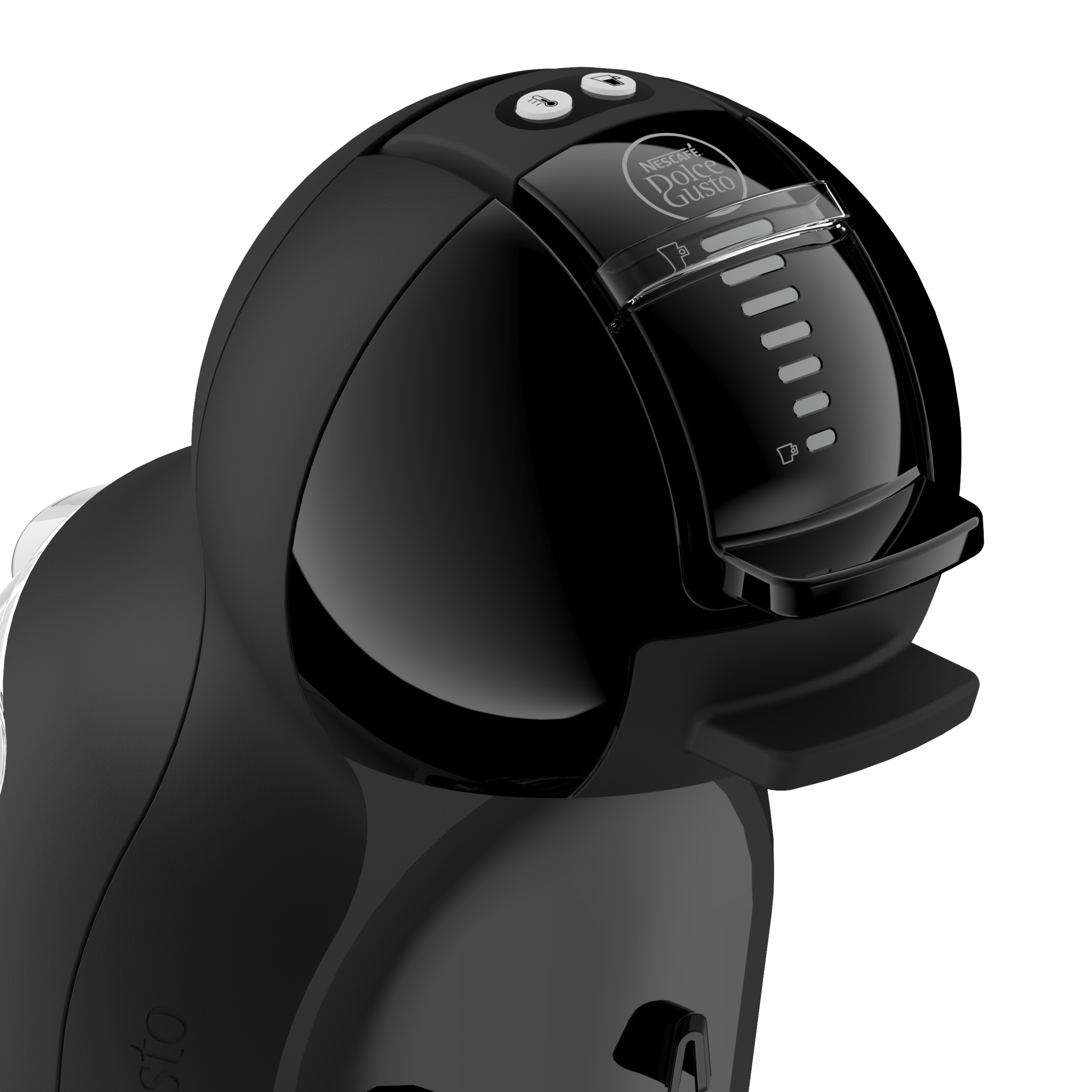 Fekete kávéfőző Nescafé Dolce Gusto logóval és kezelőgombokkal.