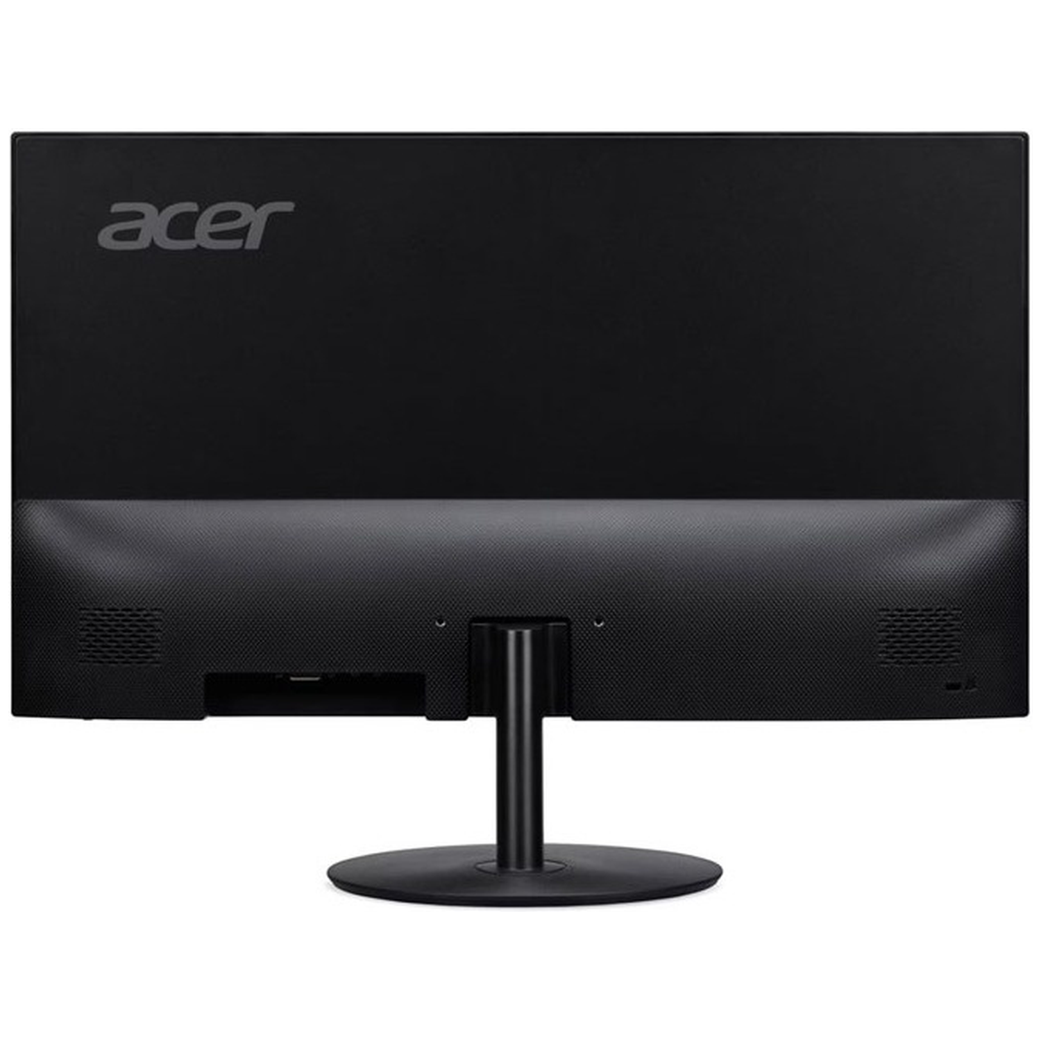 Back view of a black Acer monitor with a silver Acer logo.