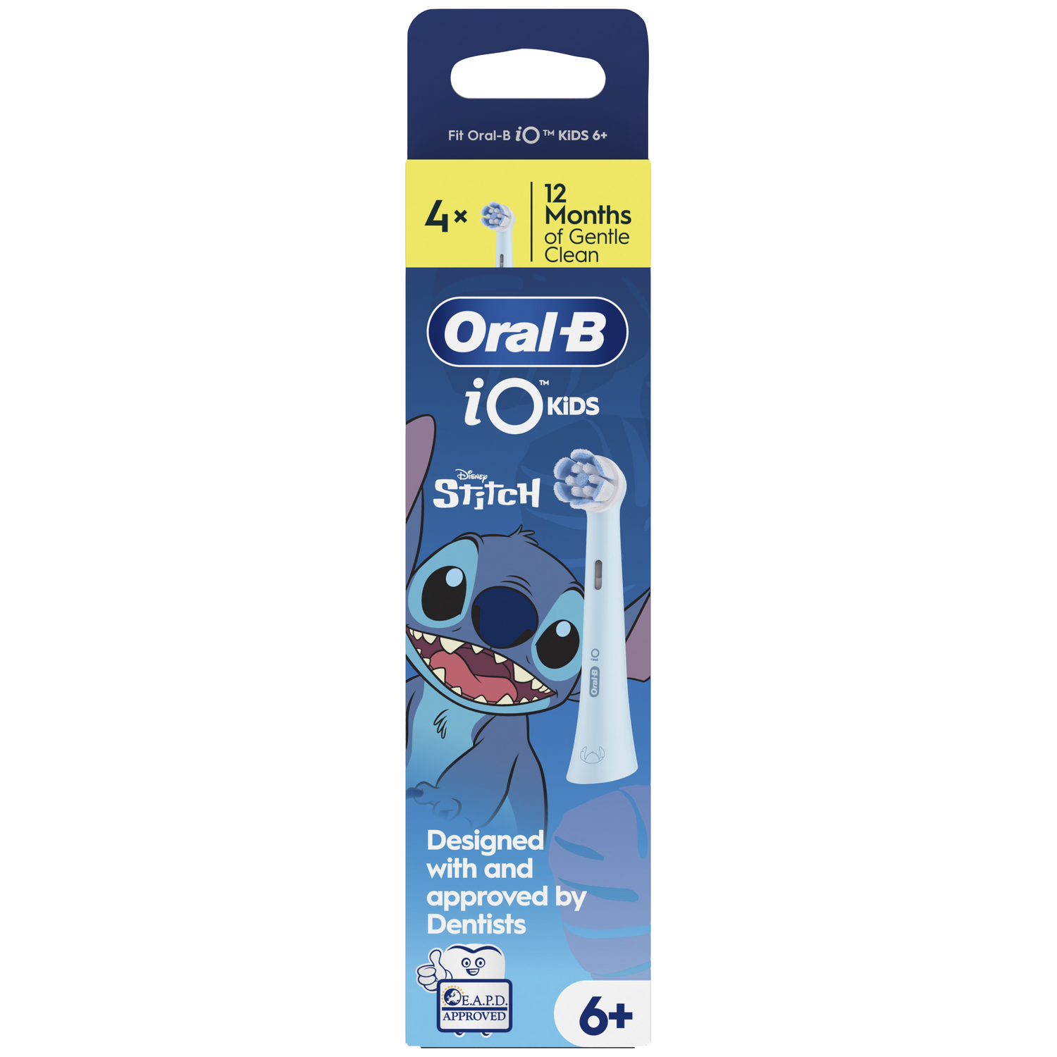Oral-B iO Kids toothbrush heads package featuring Stitch.