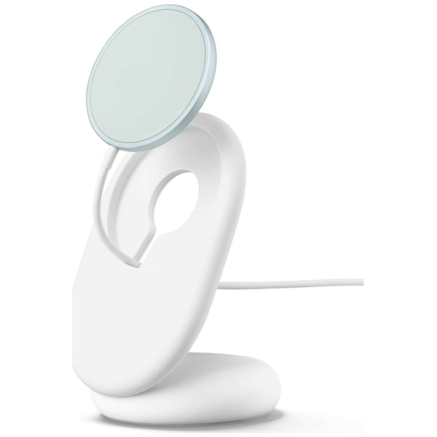 Un support de charge blanc avec un dessus circulaire vert clair.