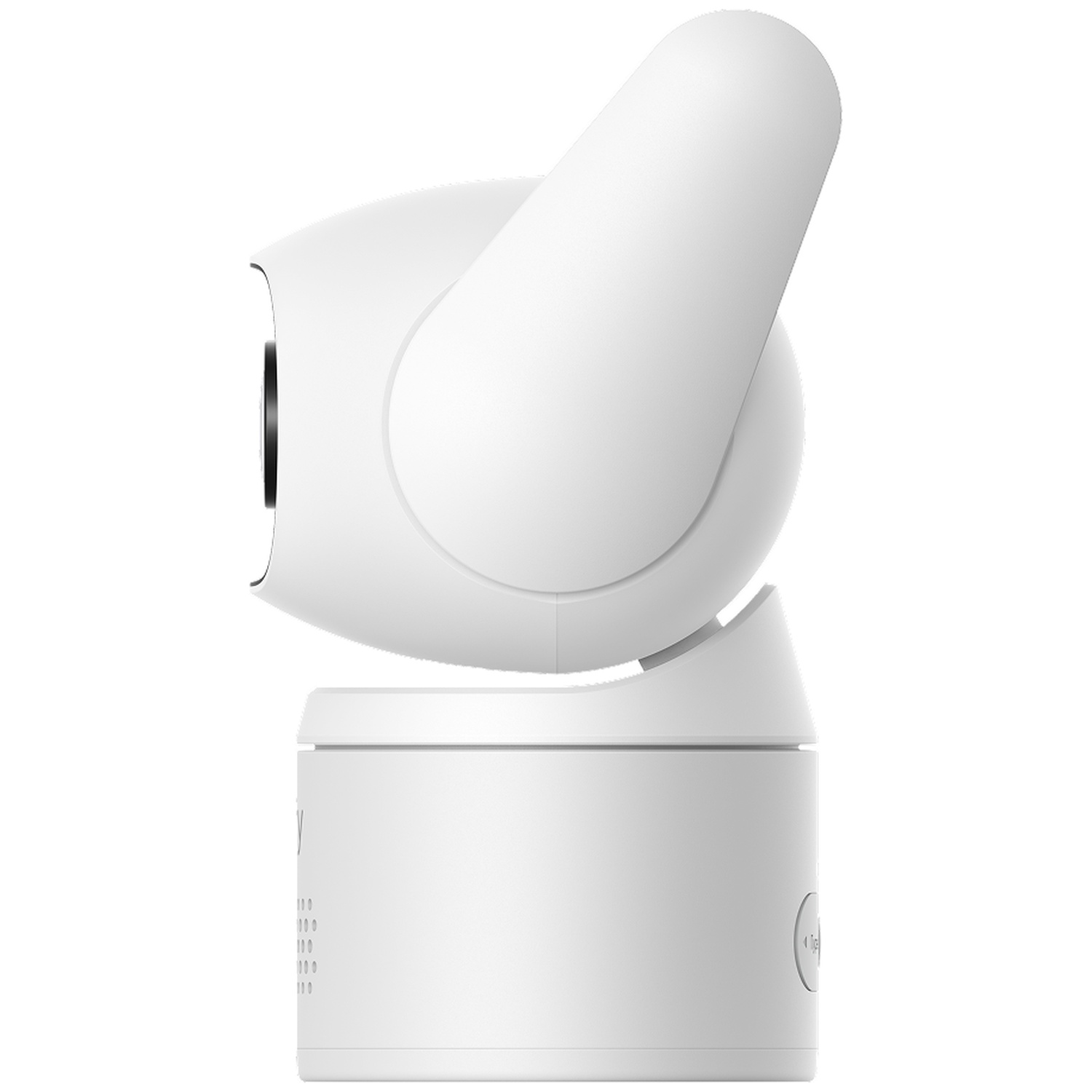 A white security camera with a swiveling head and a round base.
