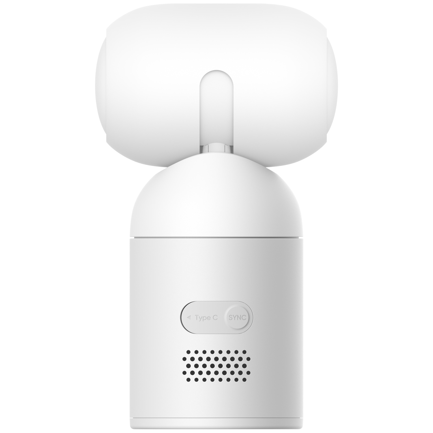 Caméra de sécurité blanche avec tête rotative et port Type-C.