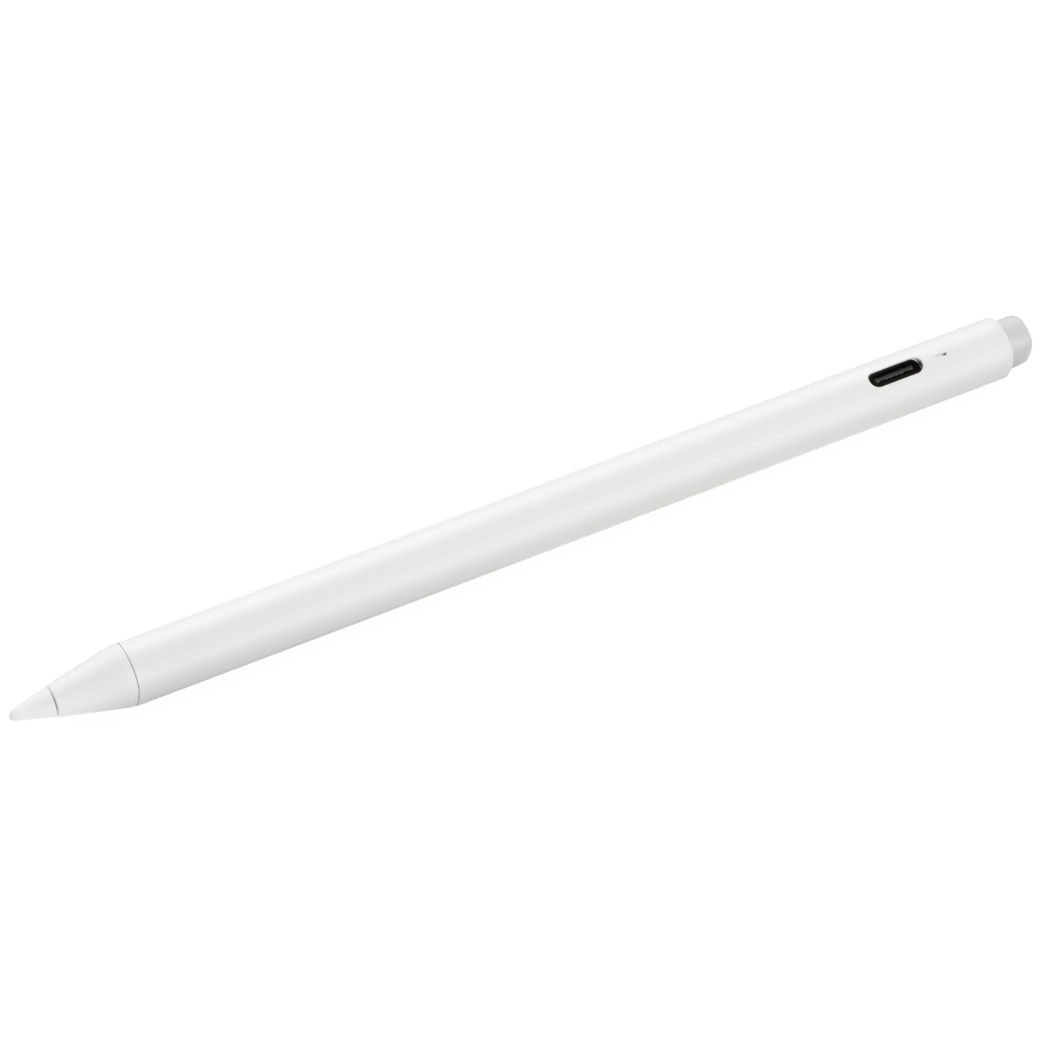 Un stylet blanc avec un port USB-C et un capuchon gris.