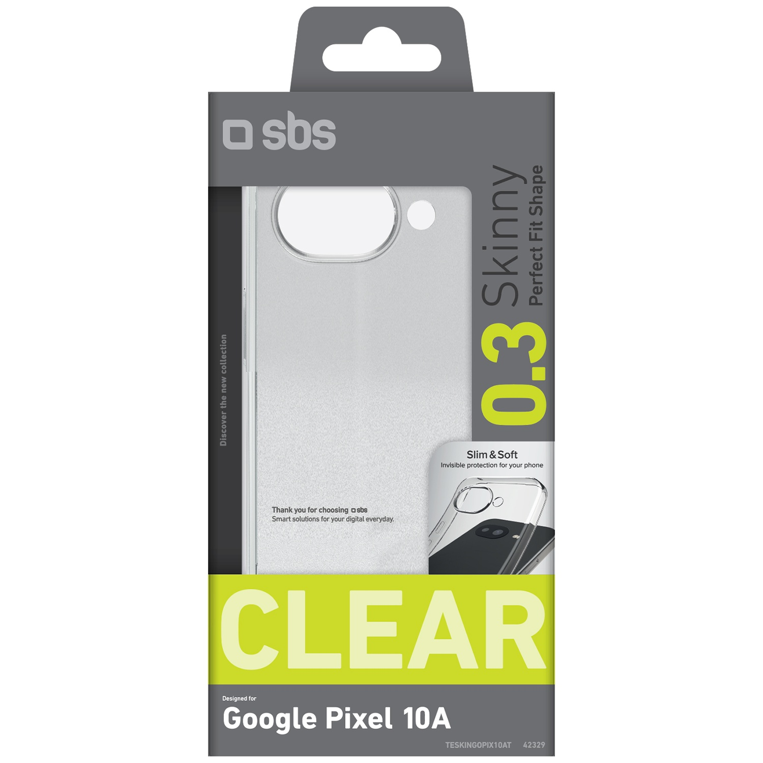 SBS 0.3 Skinny clear case for Google Pixel 10A.