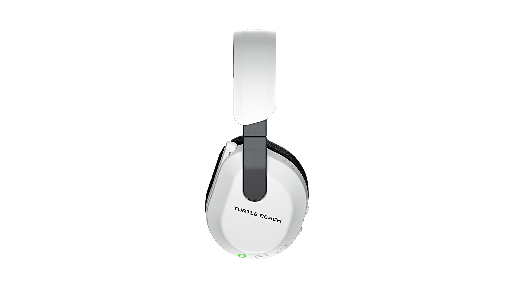 Auriculares blancos con diadema negra, vistos de lado.