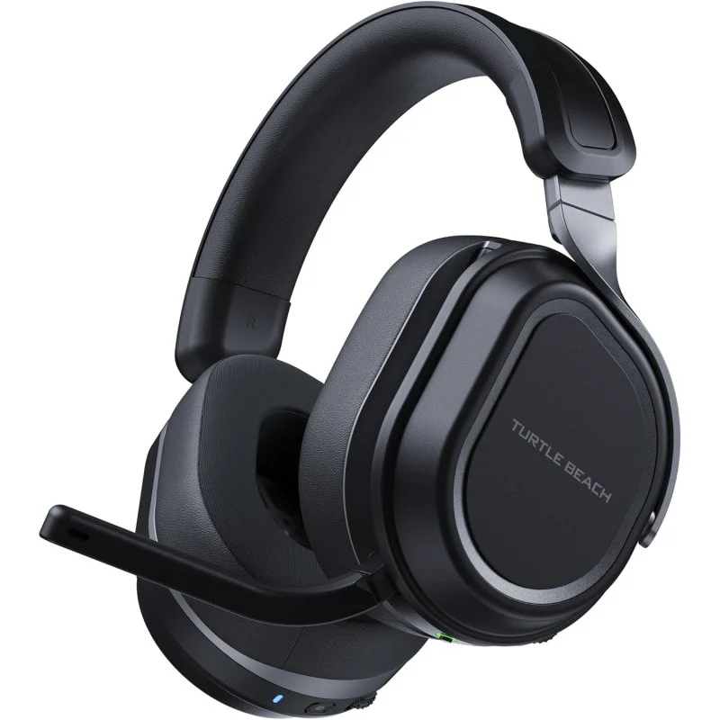 Auriculares negros Turtle Beach con micrófono, sobre fondo blanco.