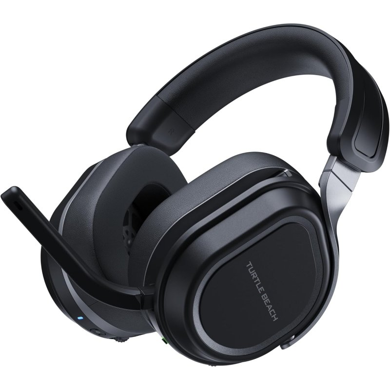 Auriculares negros para juegos Turtle Beach con micrófono y almohadillas acolchadas.