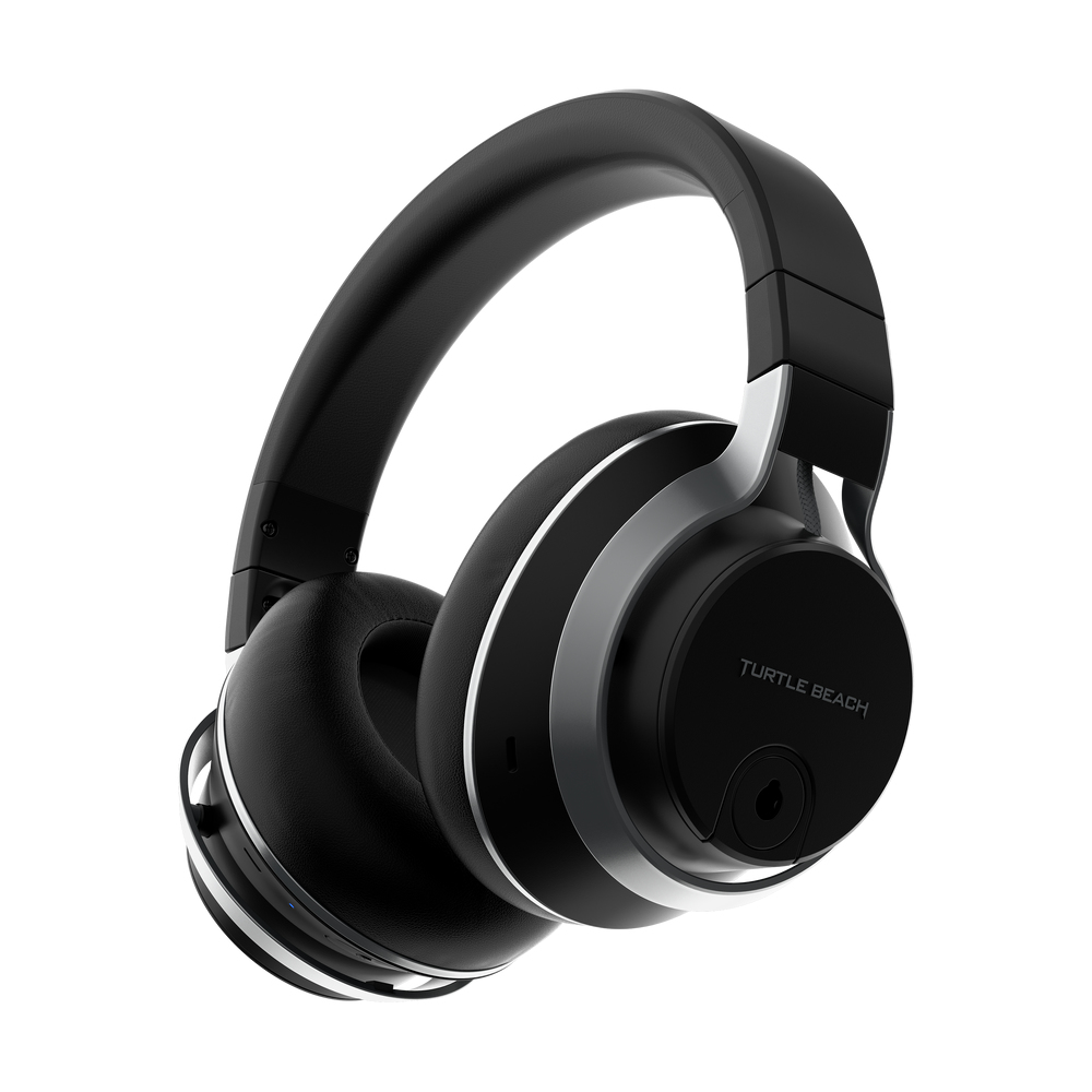 Auriculares negros con detalles plateados y el logo de Turtle Beach.