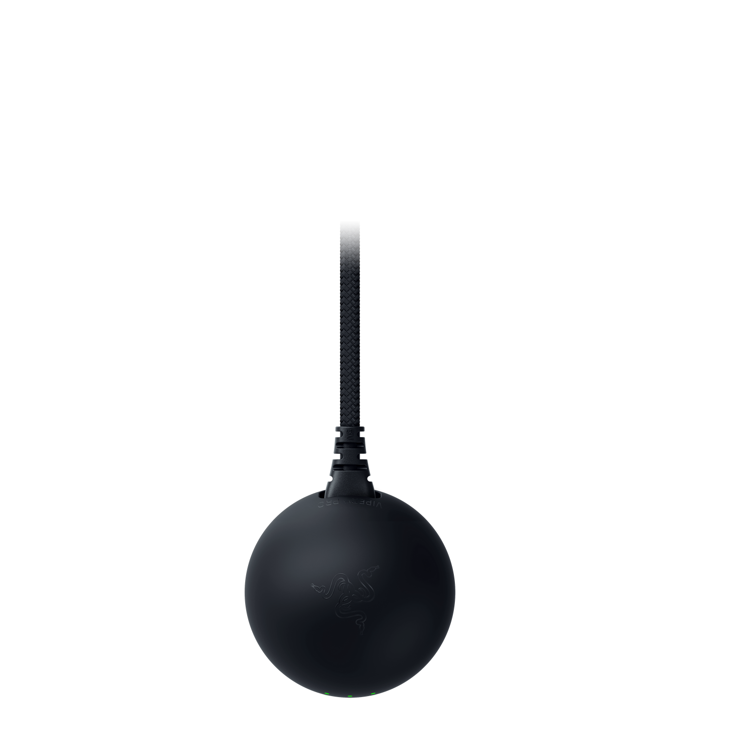 Clip de cable de ratón Razer negro con luz verde abajo.