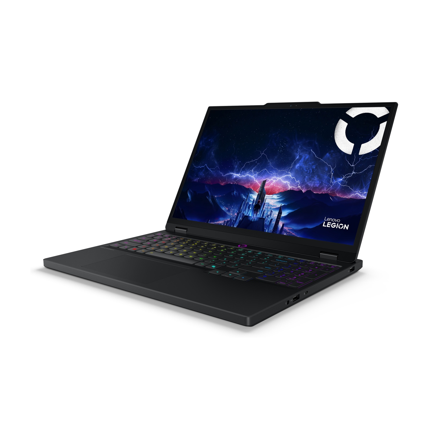 Laptop nero con tastiera illuminata e sfondo per videogiochi.