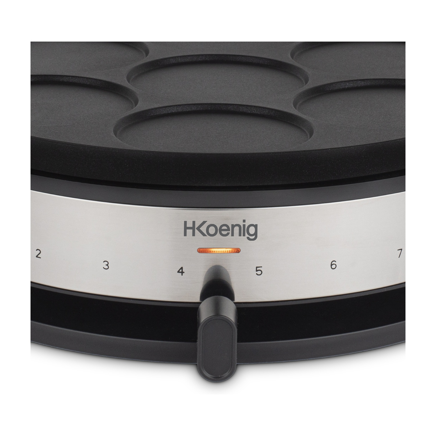 Macchina per mini pancake H Koenig con 7 alloggiamenti e quadrante temperatura.