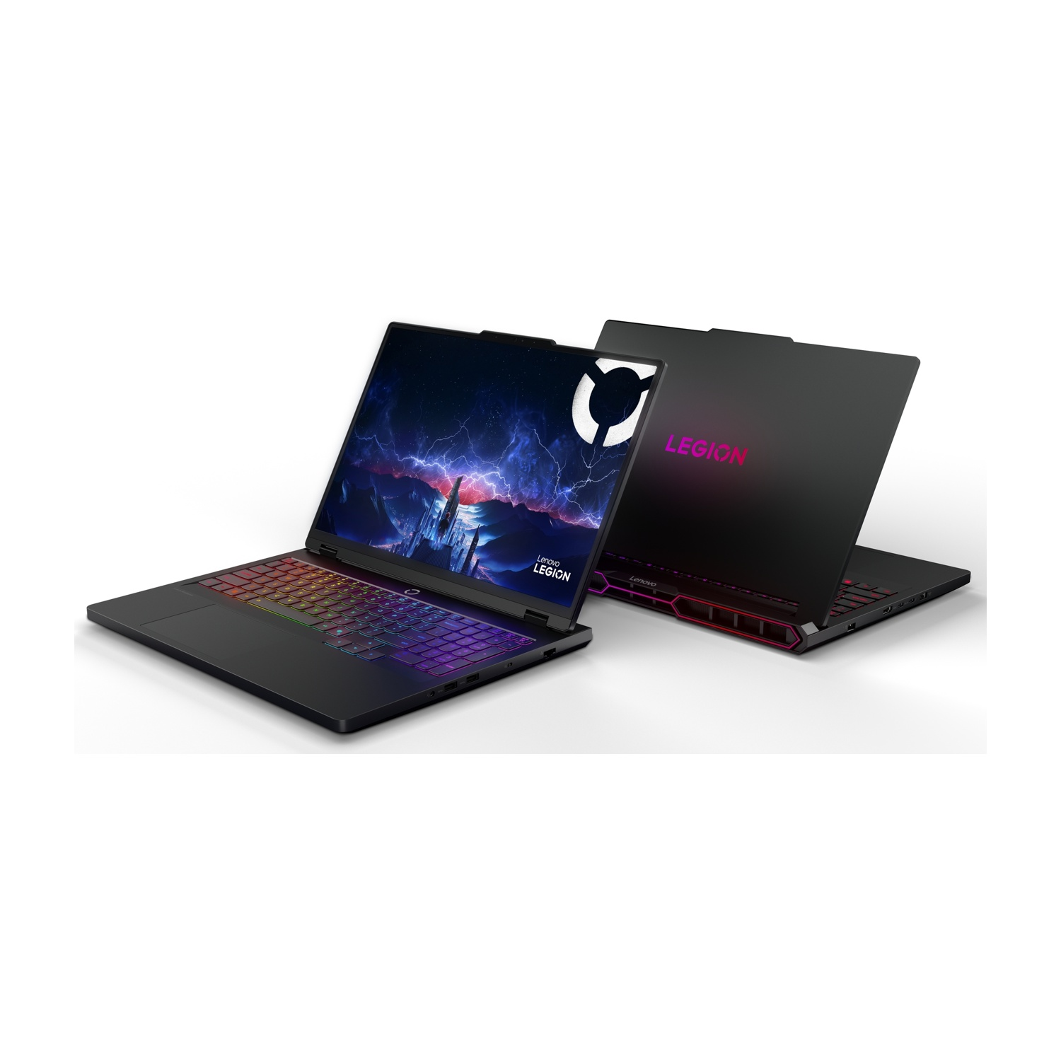 Due laptop neri uno accanto all'altro. Uno è aperto, l'altro è chiuso.