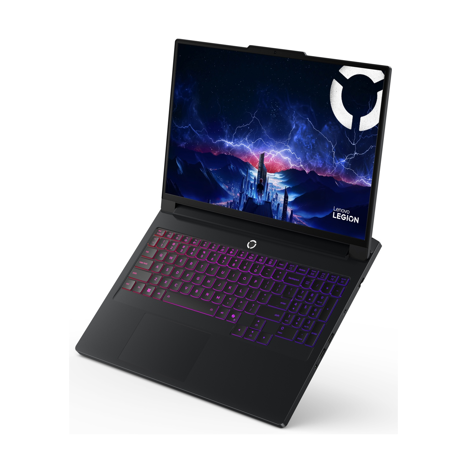 Un laptop Lenovo Legion nero con tastiera retroilluminata.