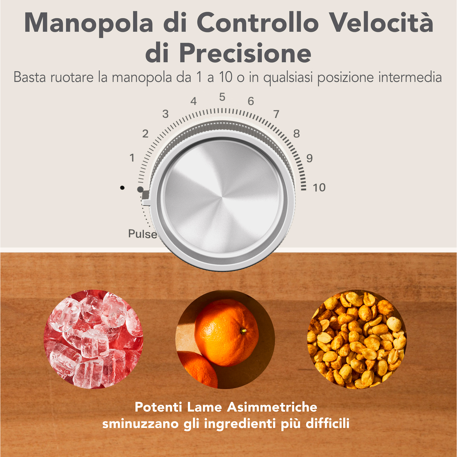 Manopola velocità precisione con ghiaccio, arance e arachidi.