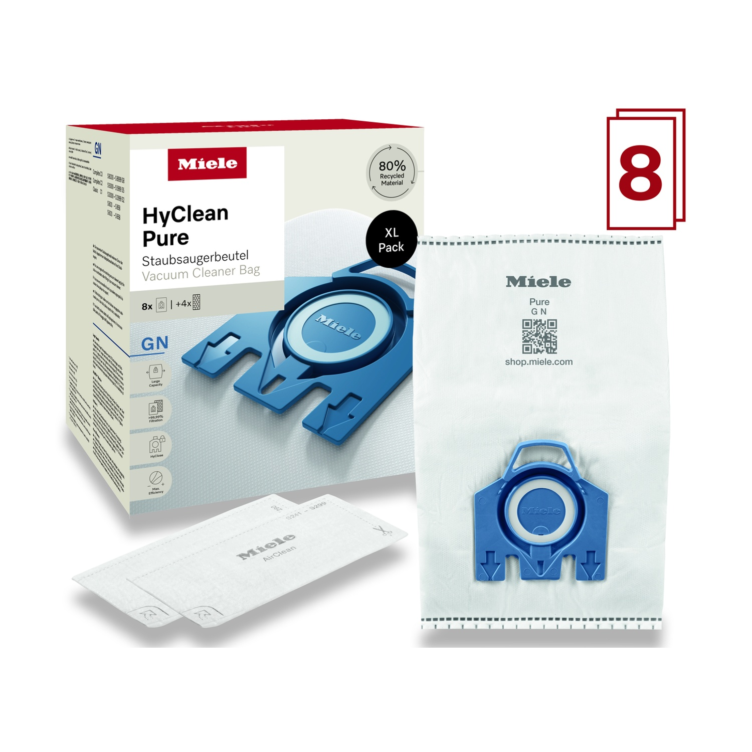 Sacchetti aspirapolvere Miele HyClean Pure: Una scatola, un sacchetto, due filtri.