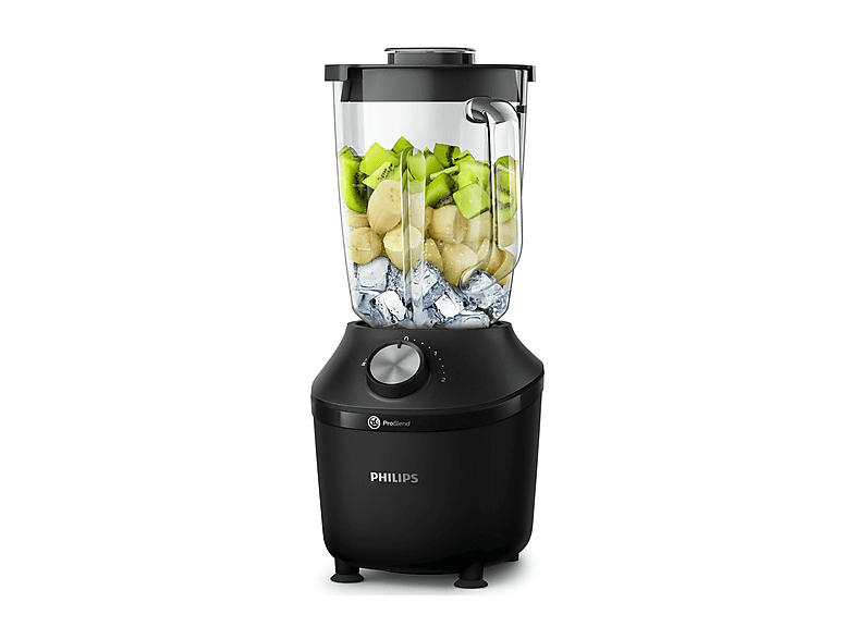 FRULLATORE PHILIPS Serie 3000 HR2291/01, Potenza 600 W, Caraffa da 2 l, 3 velocità, Vetro, Lama a stella in acciaio inox 4 punte, Nero