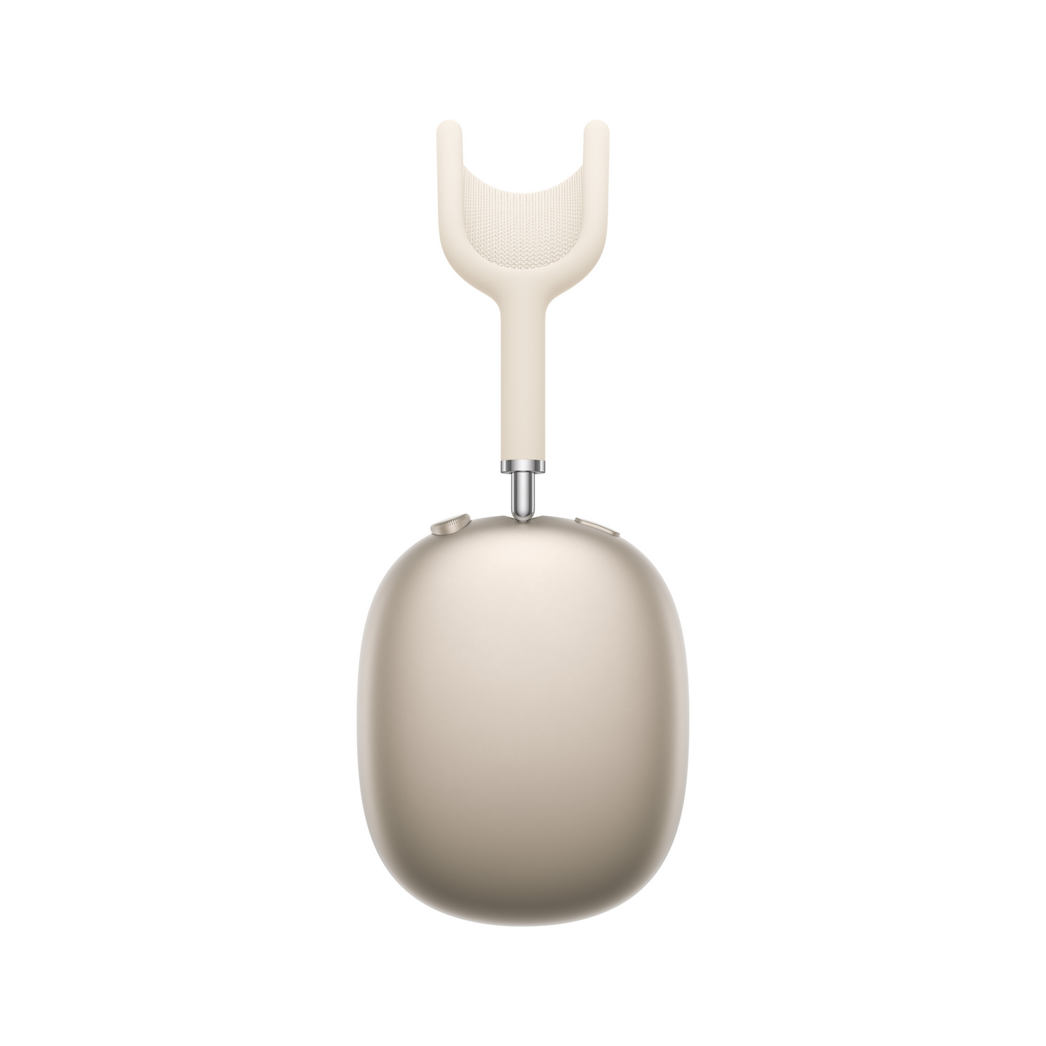 Auriculares beige con detalles plateados y diadema de malla.