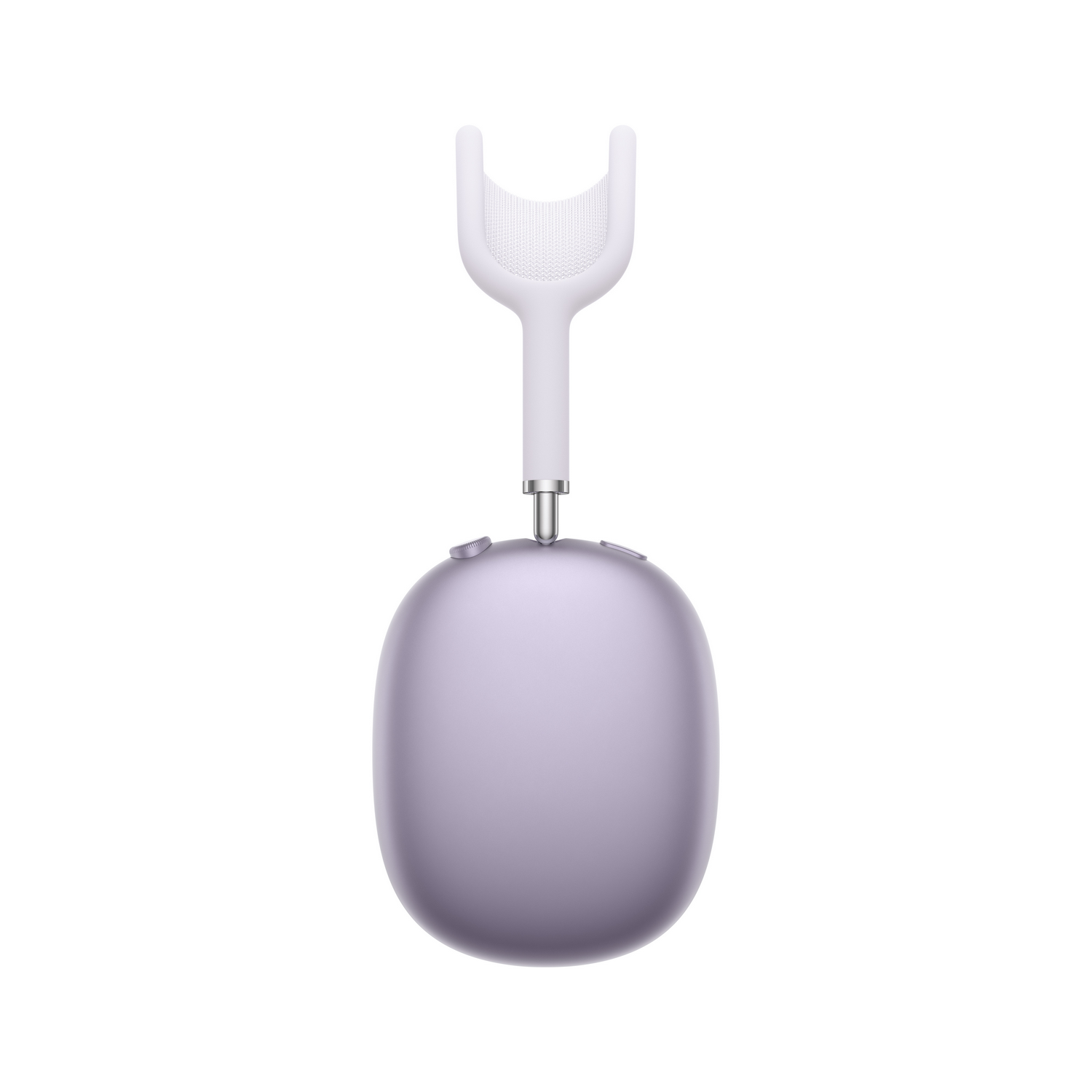 Unos auriculares lavanda con diadema blanca y rejilla.