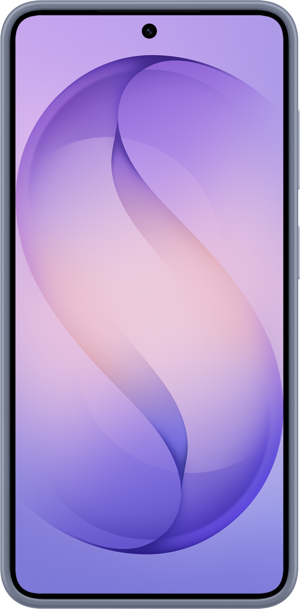 Smartphone grigio con sfondo viola e rosa.