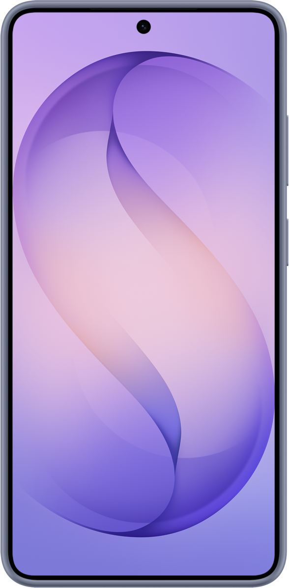 Uno smartphone con sfondo viola e rosa con linee curve.