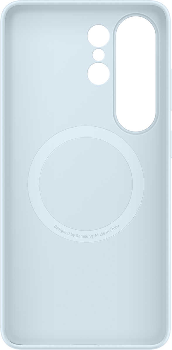 Custodia blu chiaro per telefono con ritagli per fotocamera e anello magnetico.