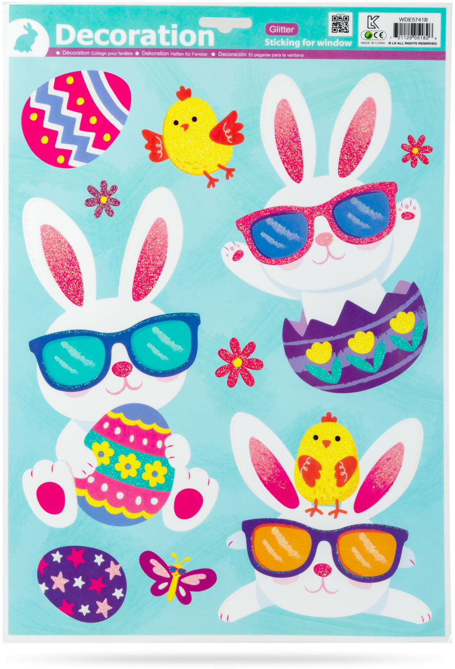 @HOME-EASTER Húsvéti ablak matrica, csillámos nyuszi (57958B)