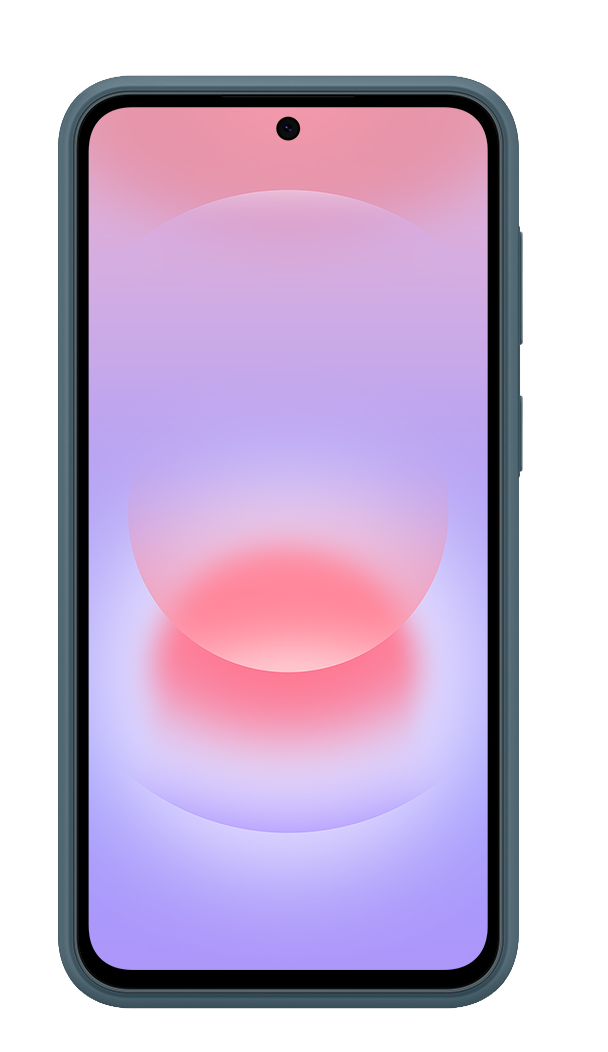 Un teléfono inteligente con carcasa azul y pantalla degradada.
