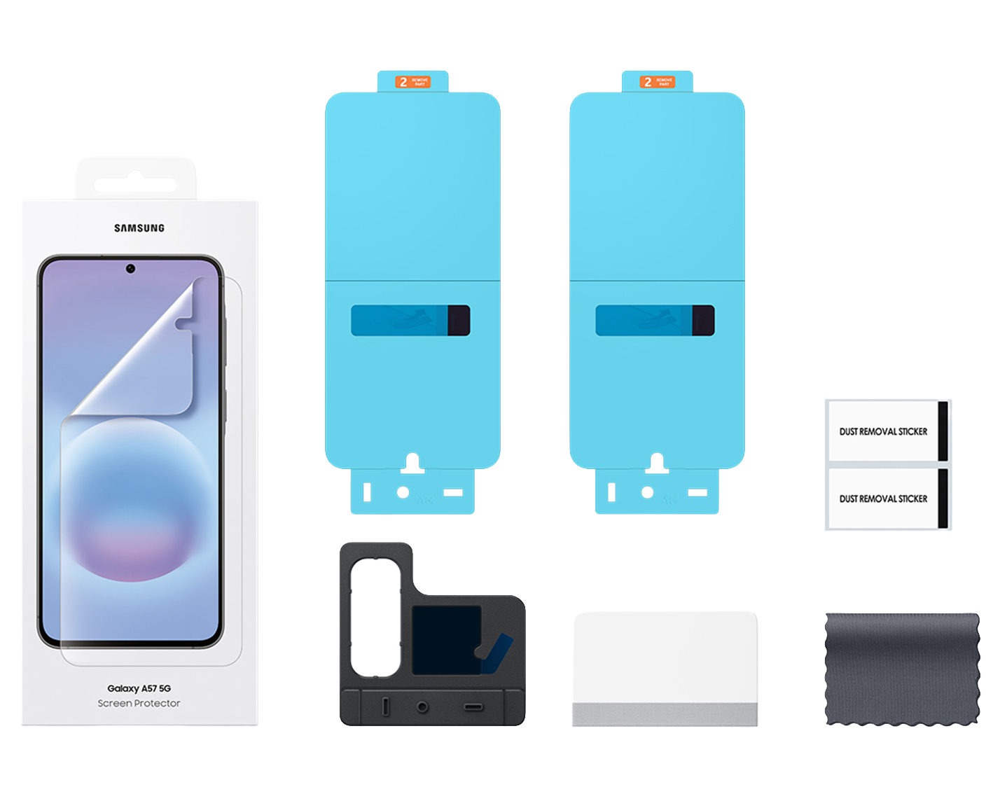 Kit de protector de pantalla Samsung Galaxy A57 5G con herramientas.