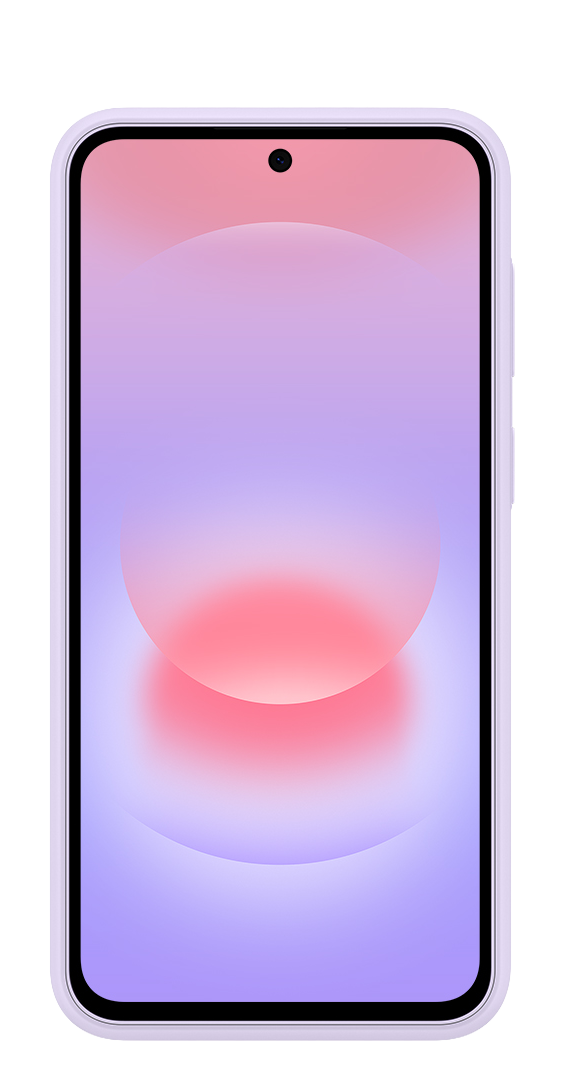 Un teléfono inteligente lila con un fondo degradado rosa y morado.