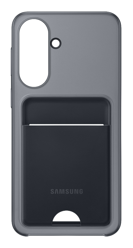 Una funda oscura para teléfono Samsung con ranura para tarjetas.