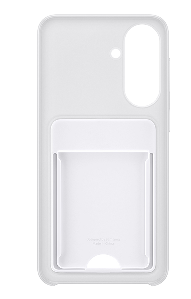 Funda blanca para teléfono con ranura para tarjetas.