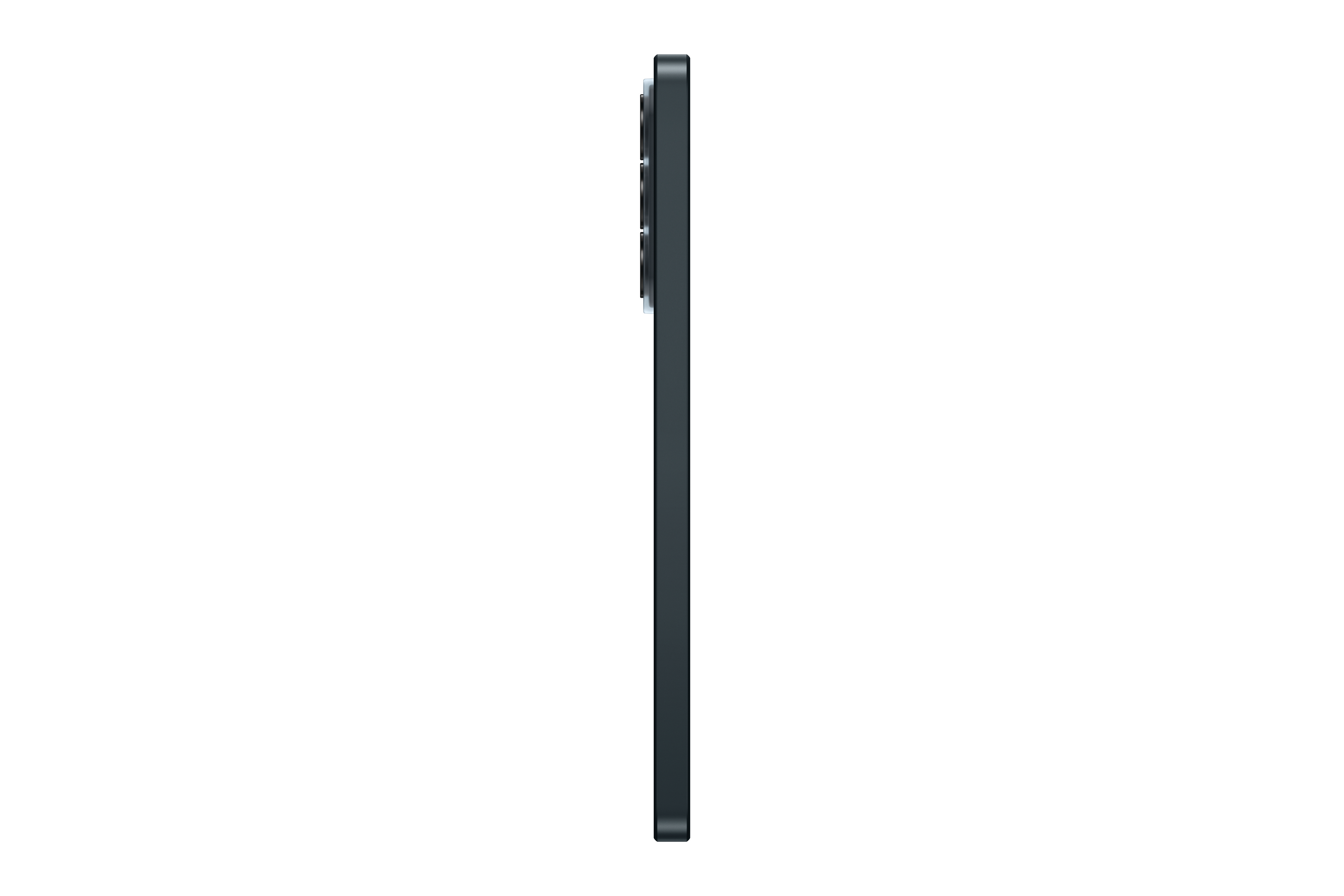 Dunkelgraues Smartphone im Profil, mit sichtbaren Kameras auf der Rückseite.
