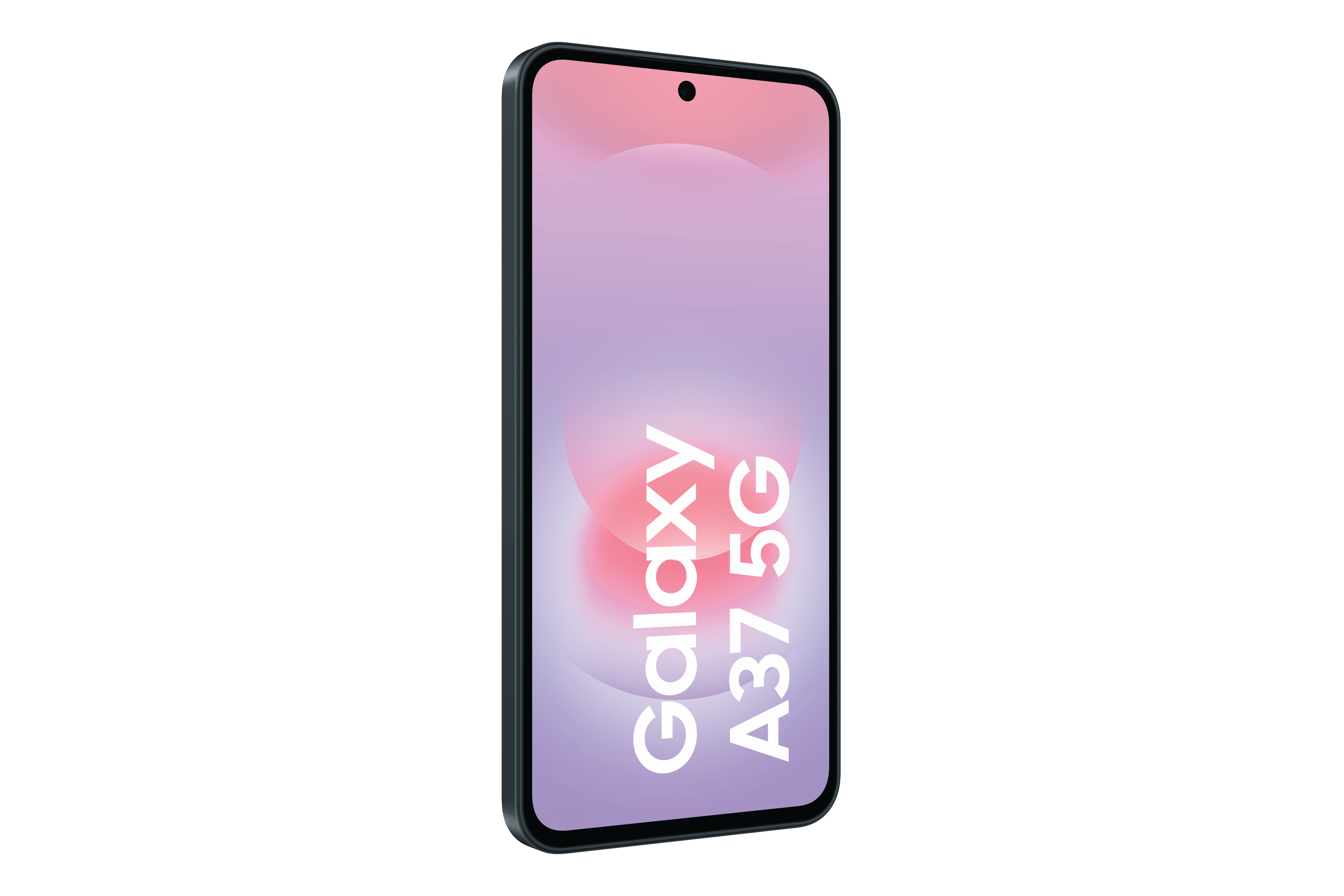Ein schwarzes Smartphone mit dem Schriftzug Galaxy A37 5G auf dem Bildschirm.