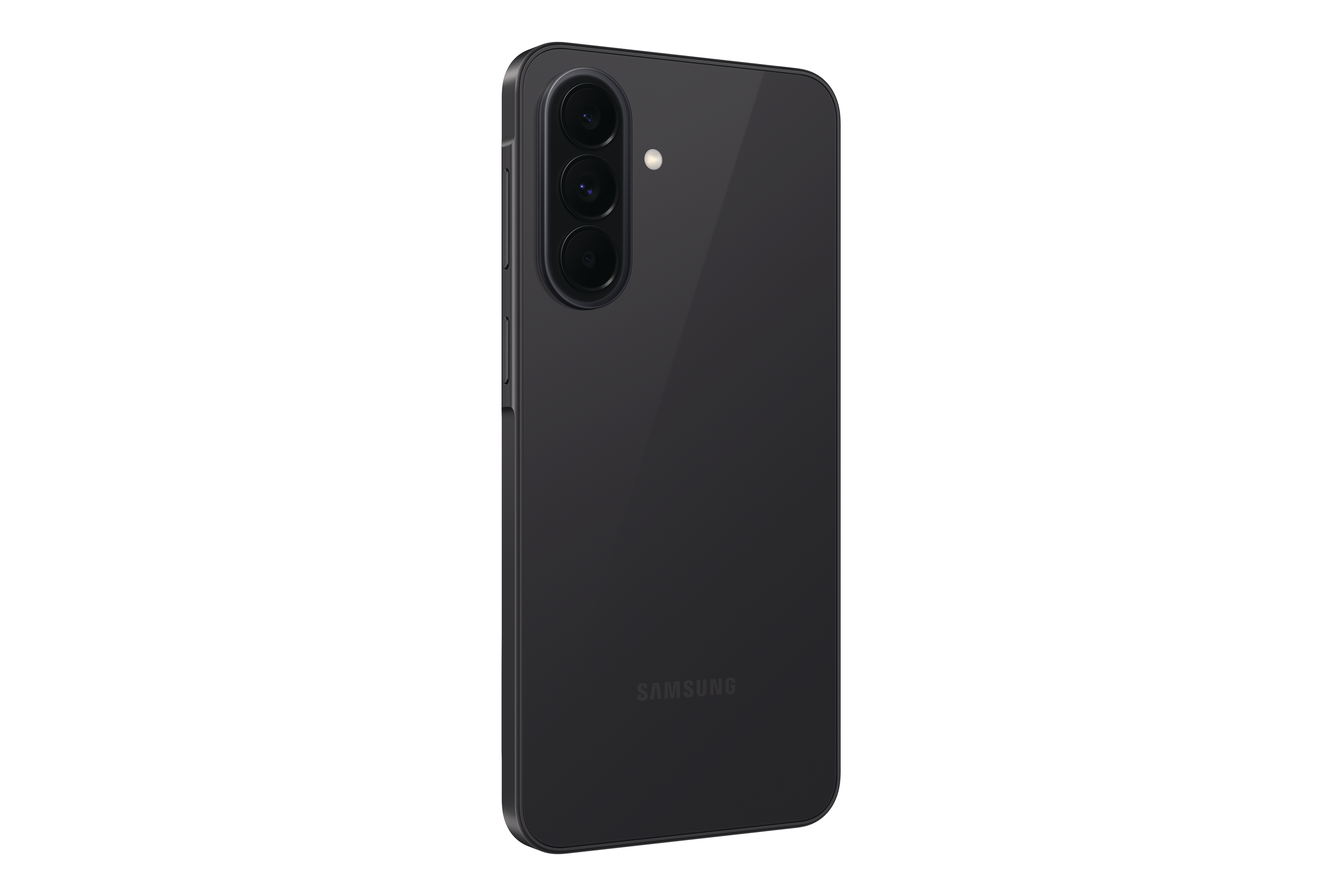 Rückseite eines schwarzen Samsung Smartphones mit drei Kameralinsen.