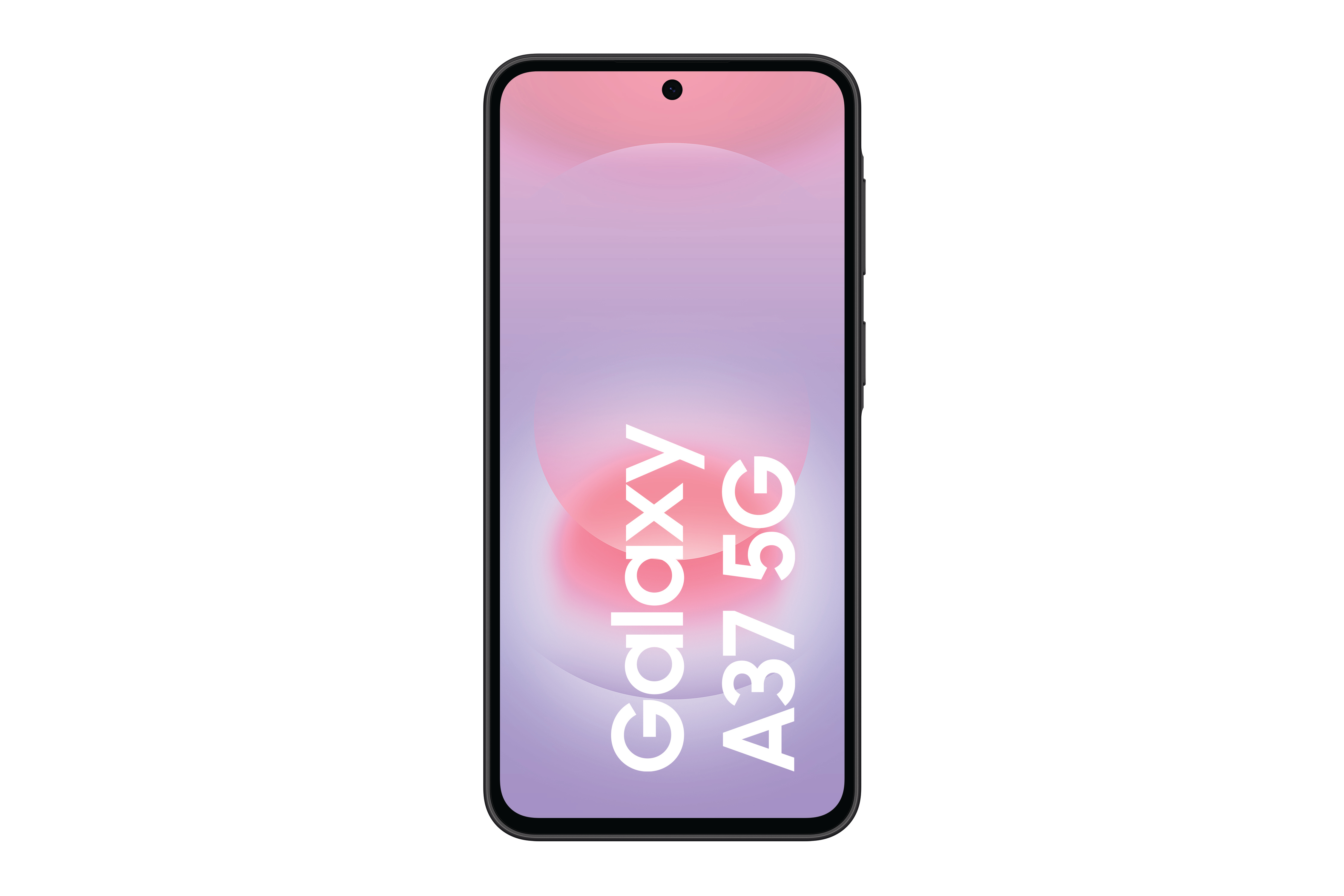 Ein schwarzes Samsung Galaxy A37 5G Smartphone auf weißem Hintergrund.