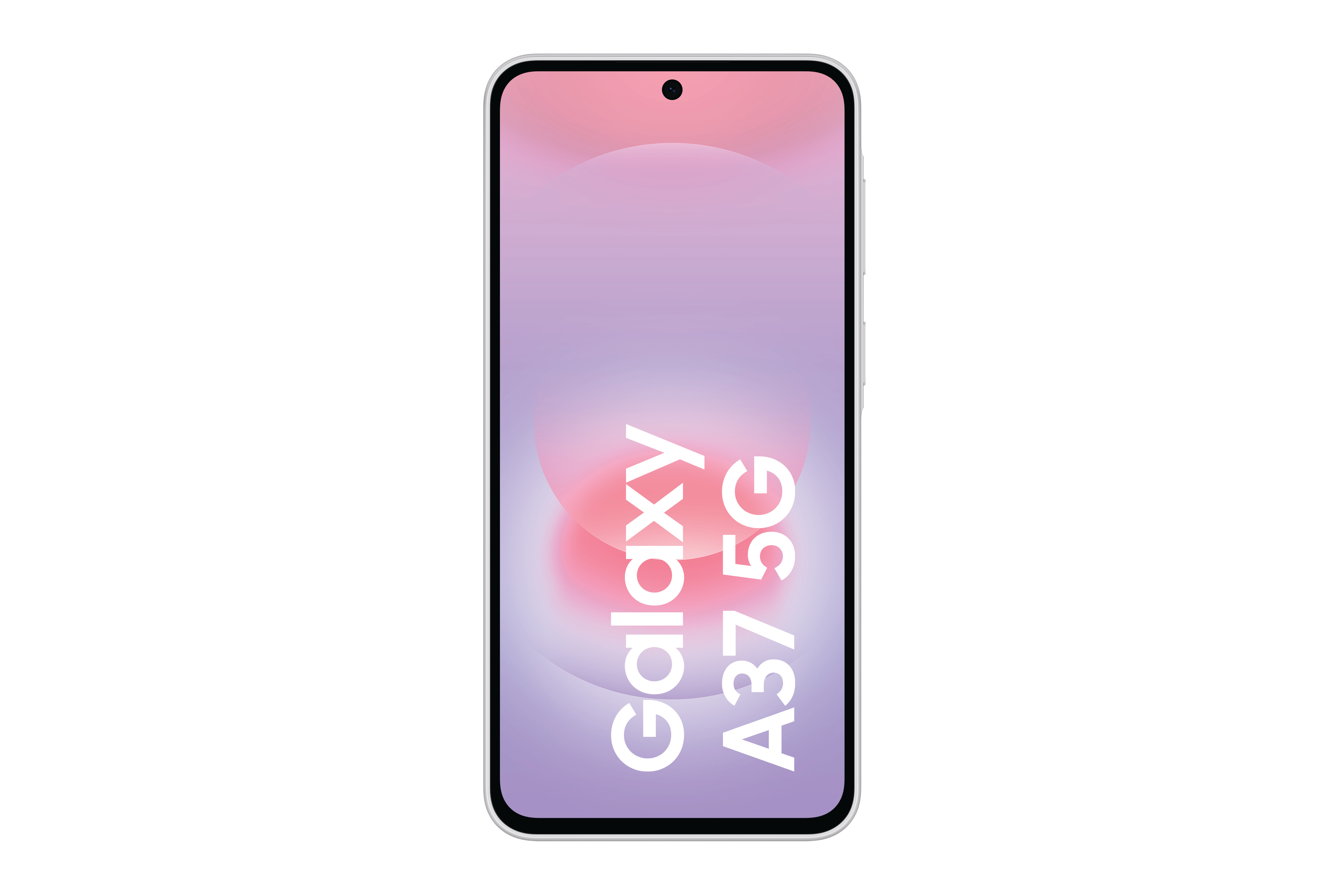 Ein weißes Smartphone mit dem Text "Galaxy A37 5G" auf dem Bildschirm.