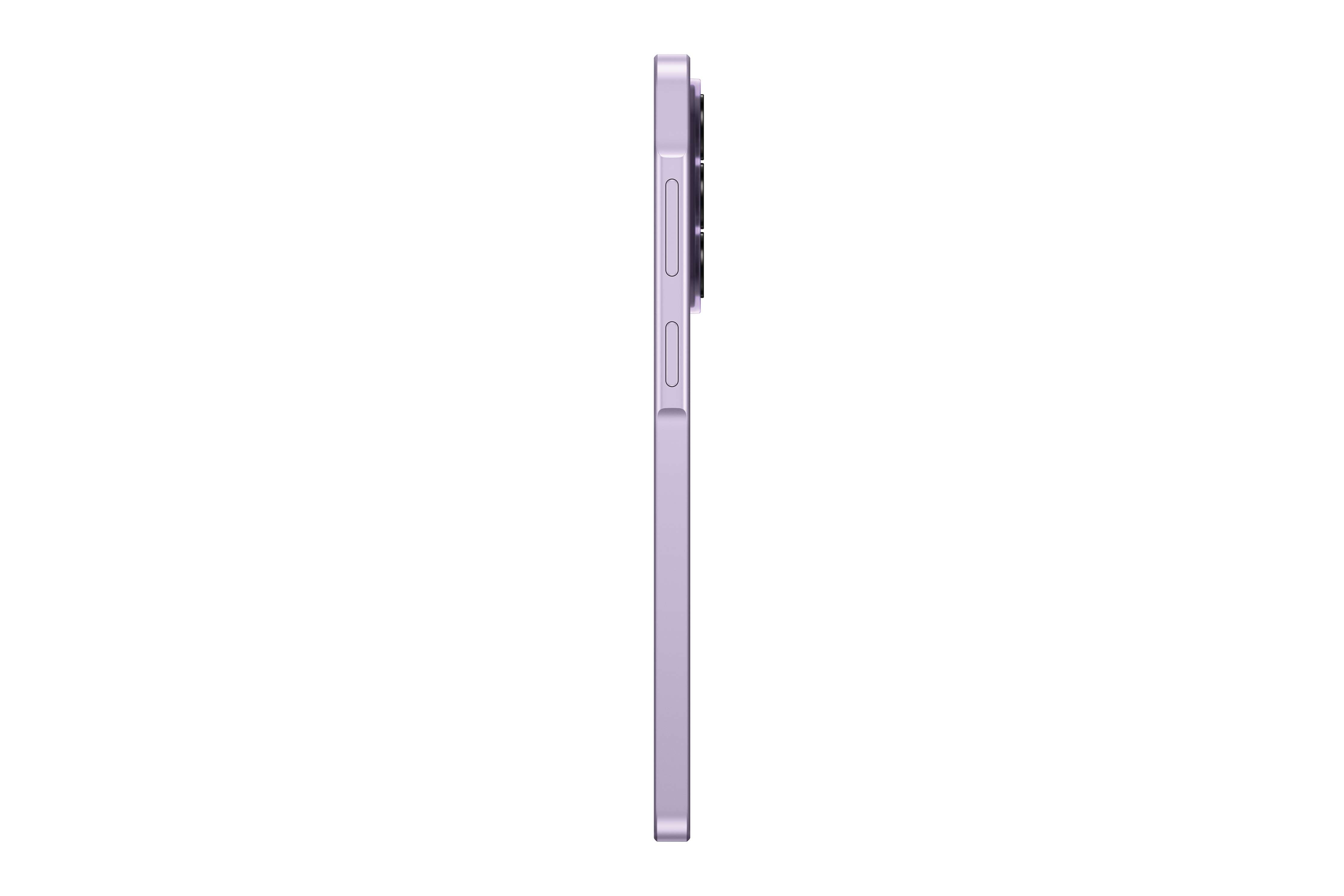 Lila Smartphone von der Seite mit Kameramodul und Tasten.