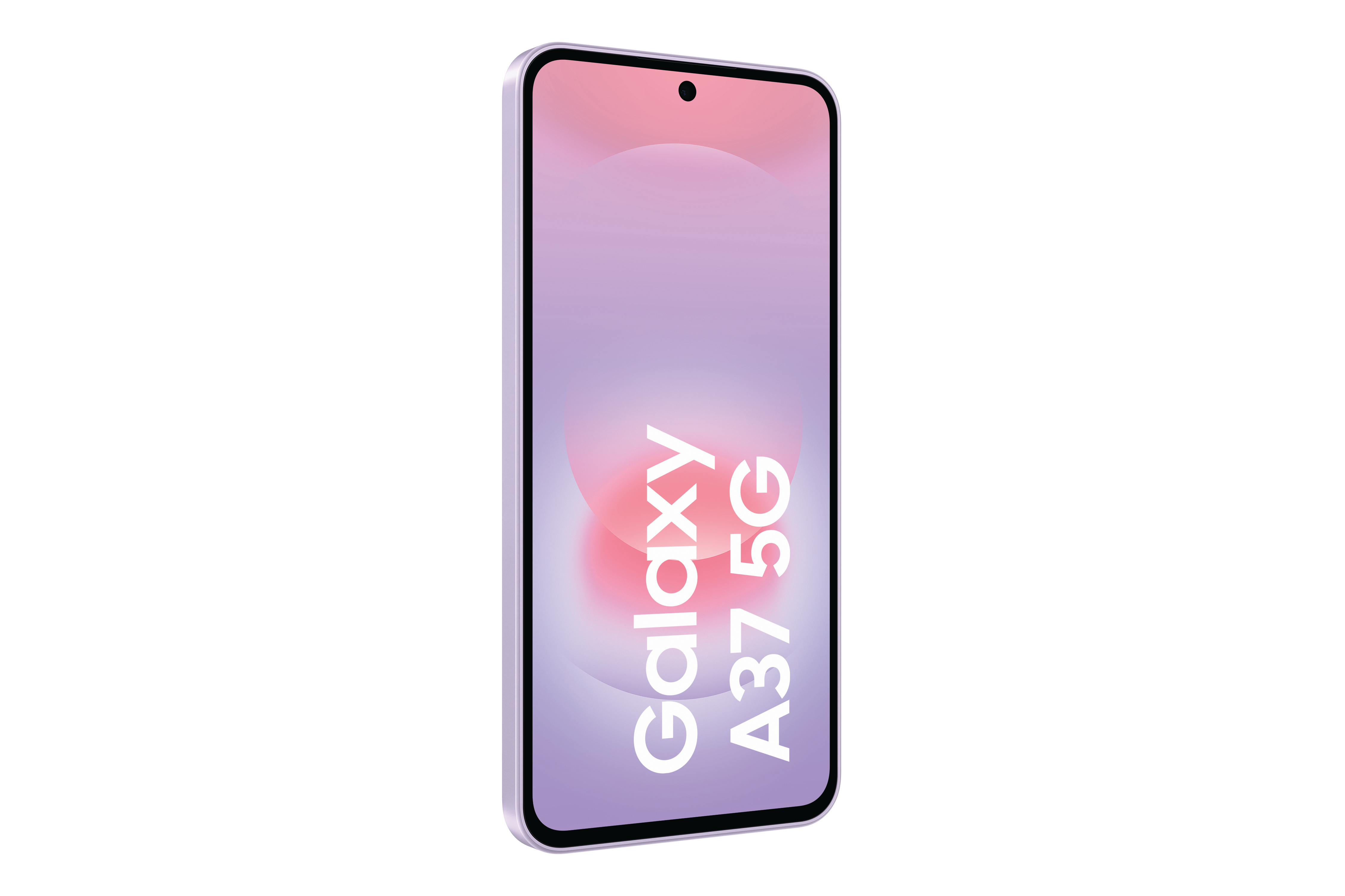 Ein lila Samsung Galaxy A37 5G Smartphone mit einer einzelnen Frontkamera.