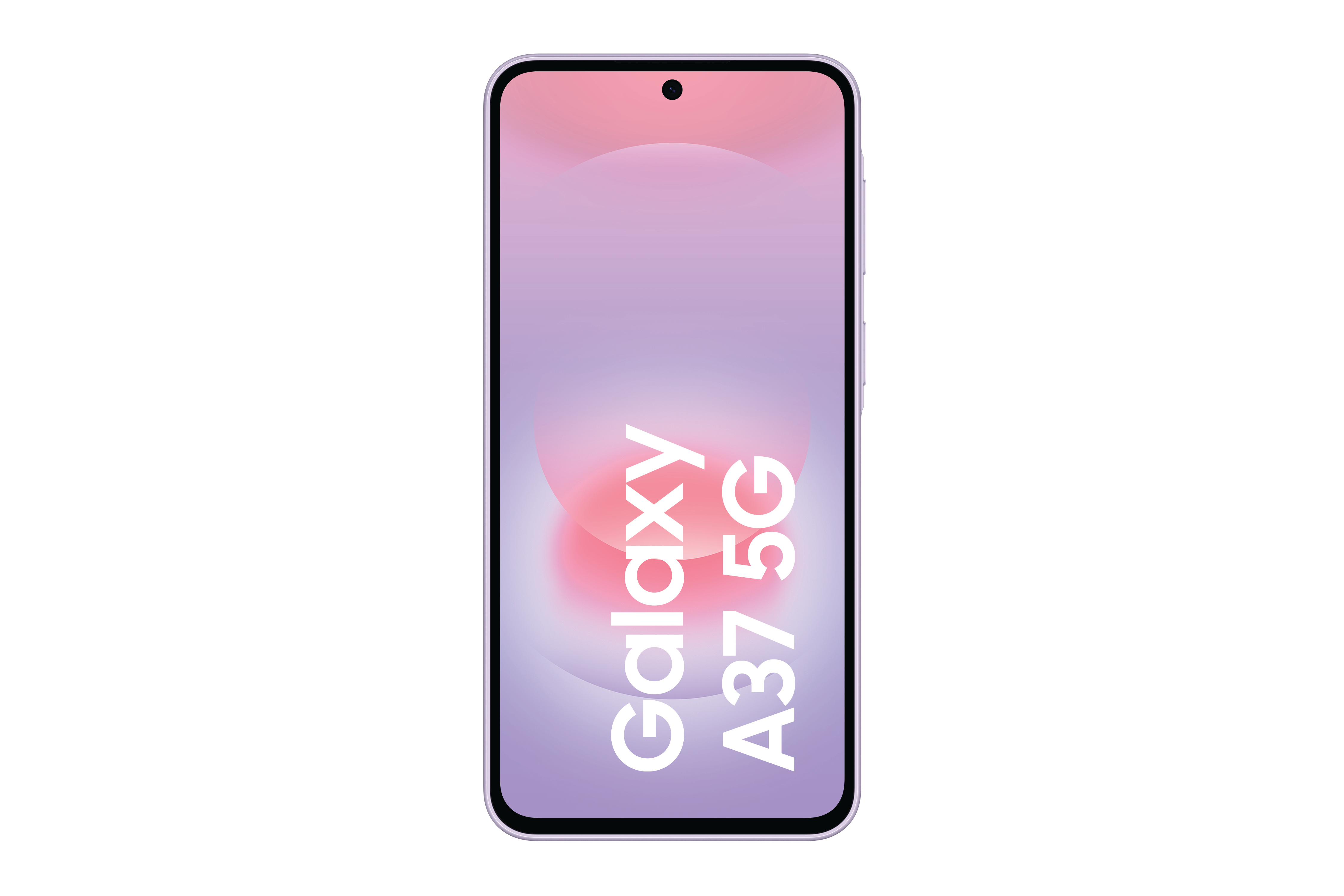 Ein violettes Smartphone mit dem Text "Galaxy A37 5G" auf dem Bildschirm.