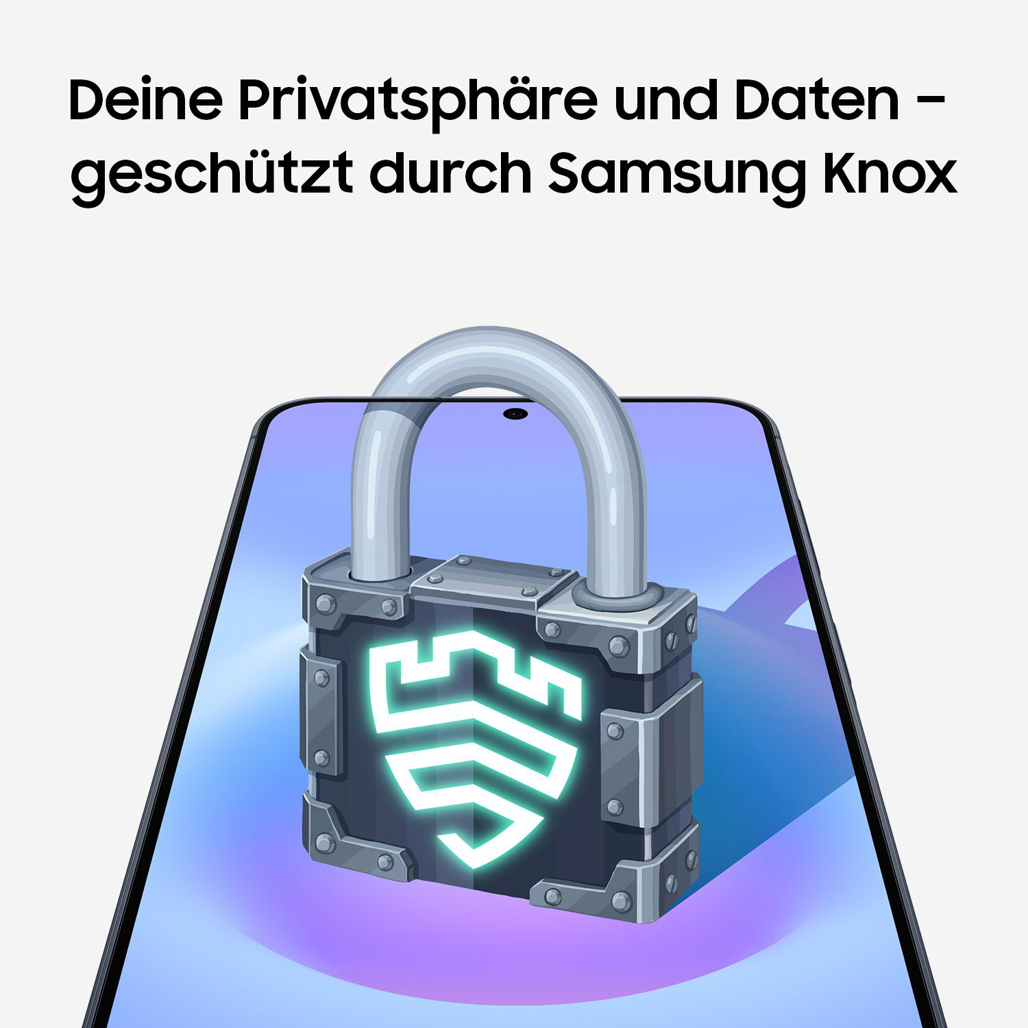 Ein Schloss-Symbol auf einem Handy-Bildschirm mit Text über Samsung Knox.