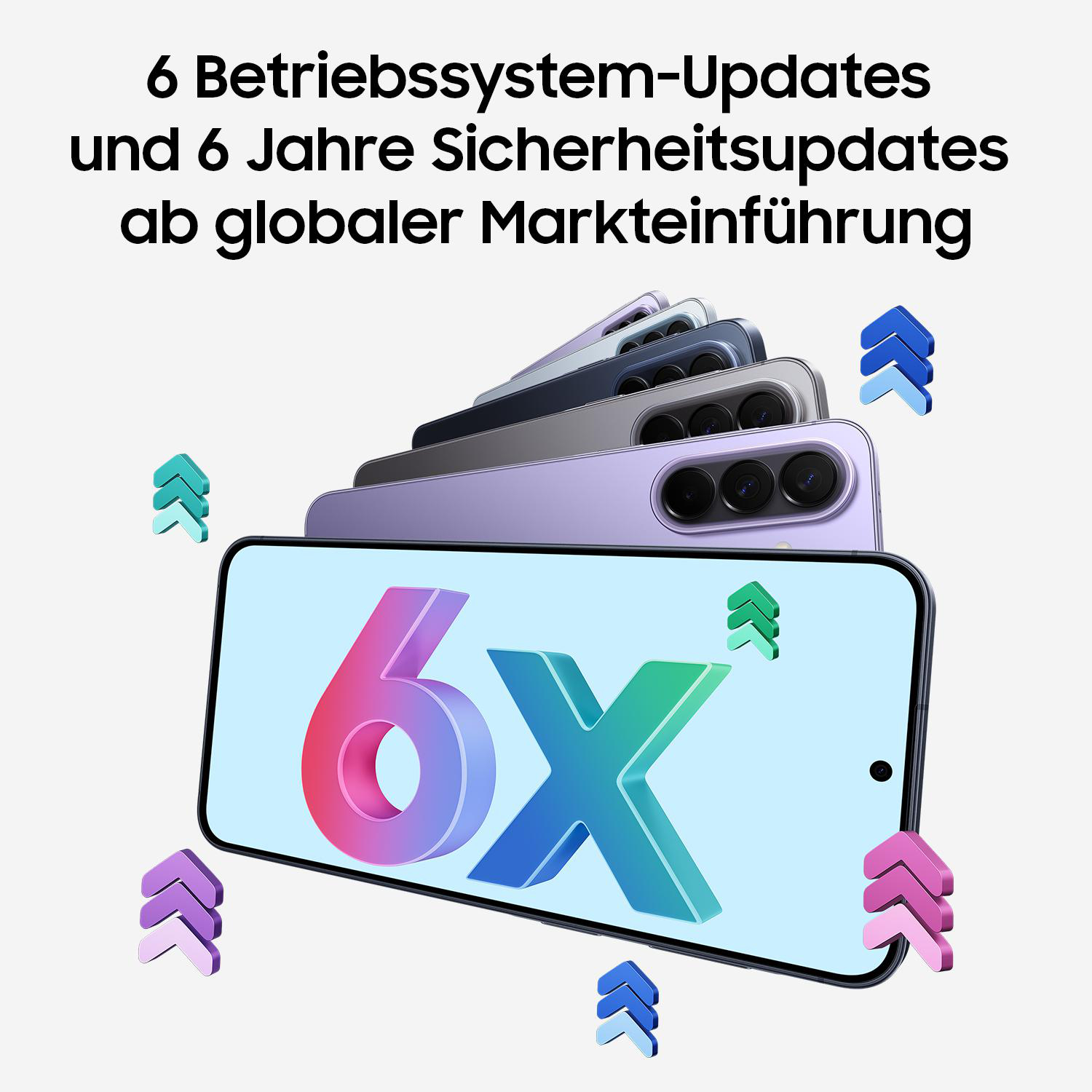 Mehrere Smartphones mit "6x"-Logo und Aufwärtspfeilen.