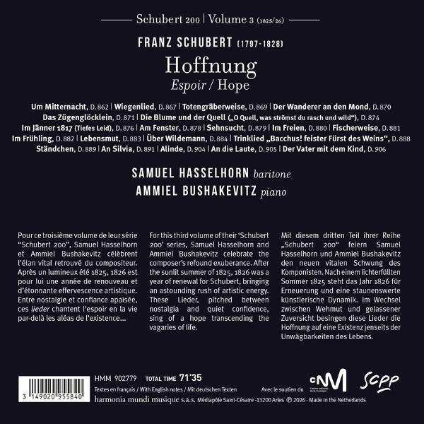Albumcover mit Text über Schuberts Hoffnung, S. Hasselhorn und A. Bushakevitz.