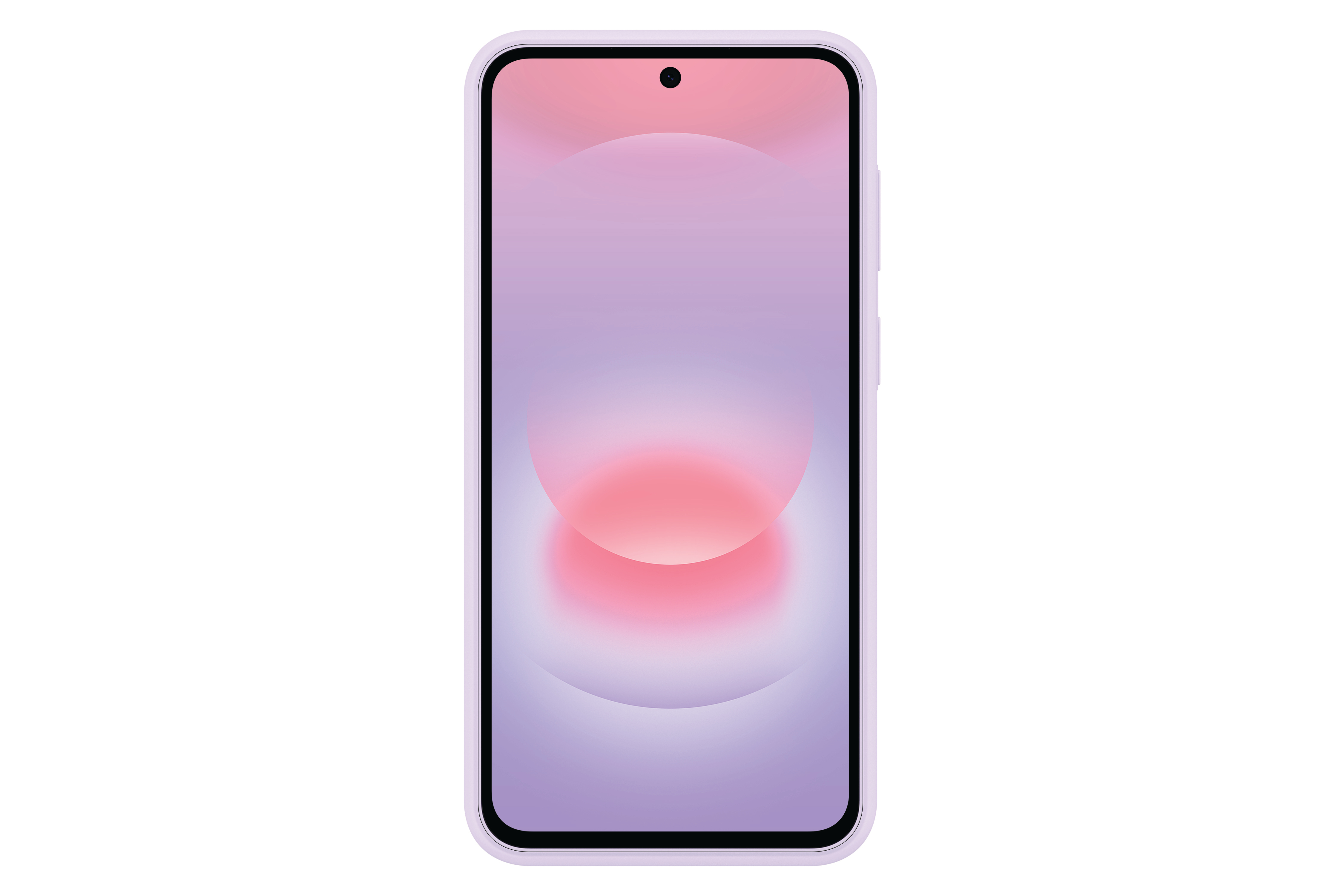 Ein lila Smartphone mit einem pastellfarbenen Hintergrund und einem leuchtenden Kreis.