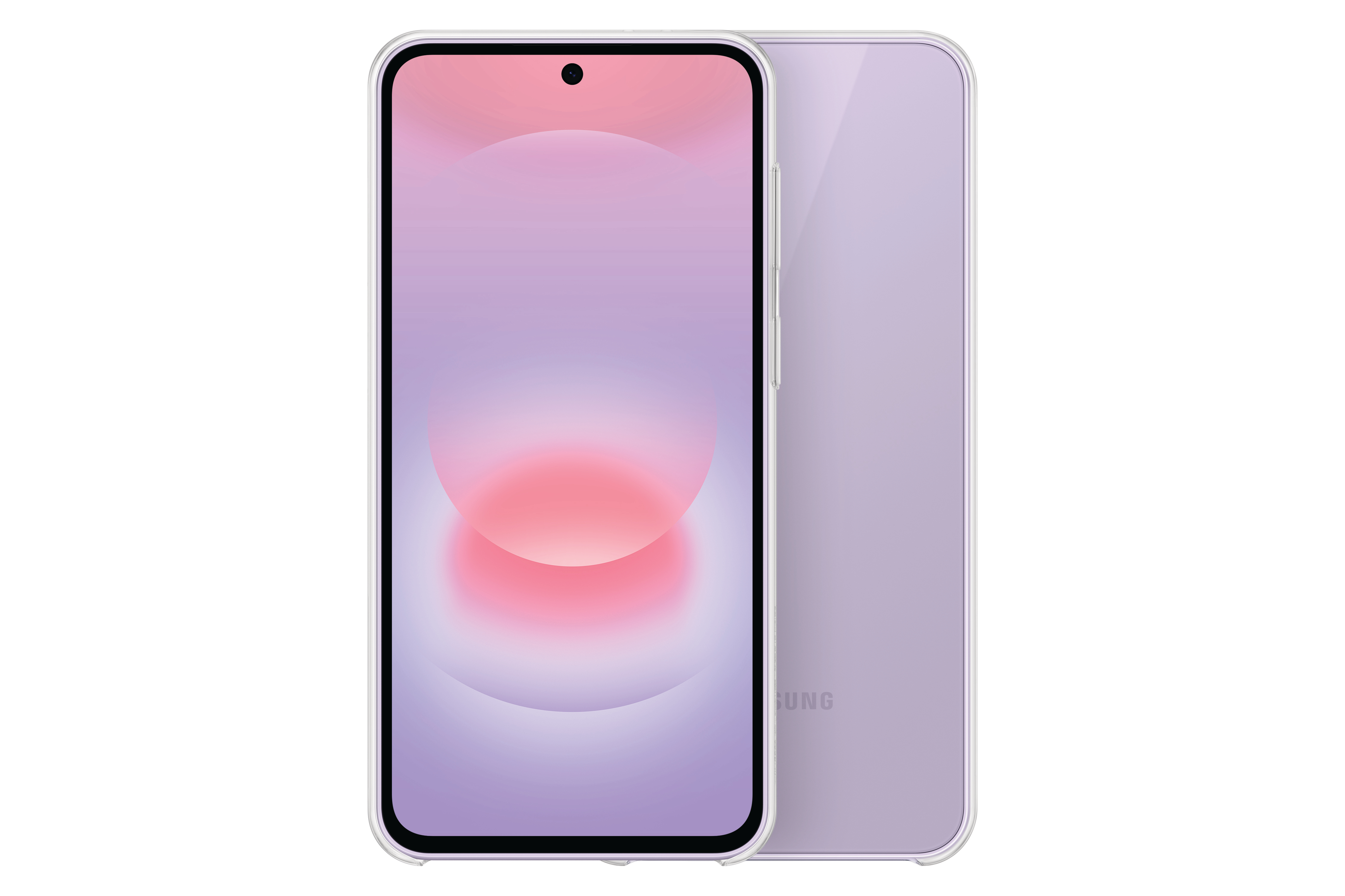 Ein lila Smartphone mit einem bunten Hintergrund auf dem Bildschirm.