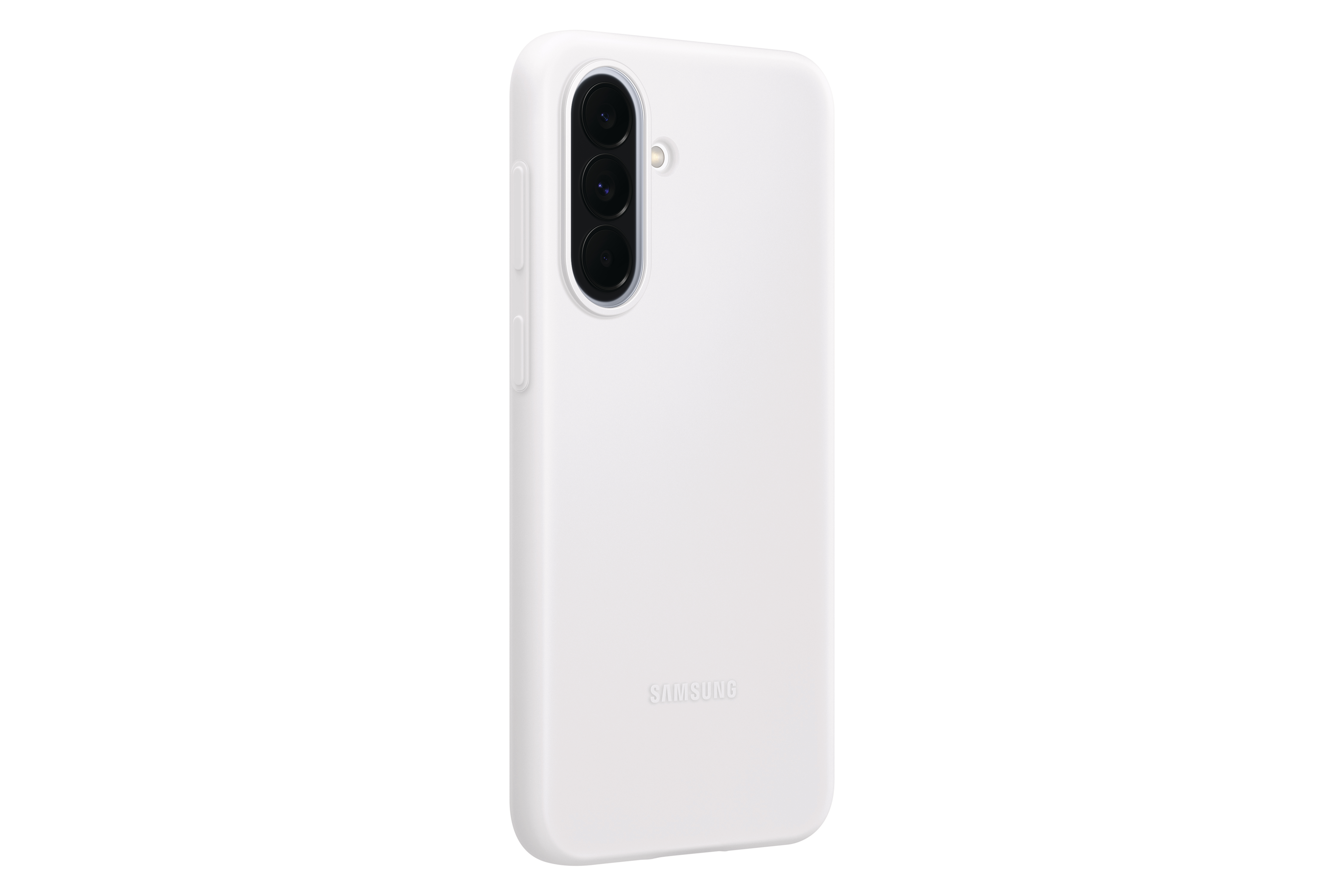 Ein weies Samsung Handy mit drei Kameras und dem Samsung-Logo.
