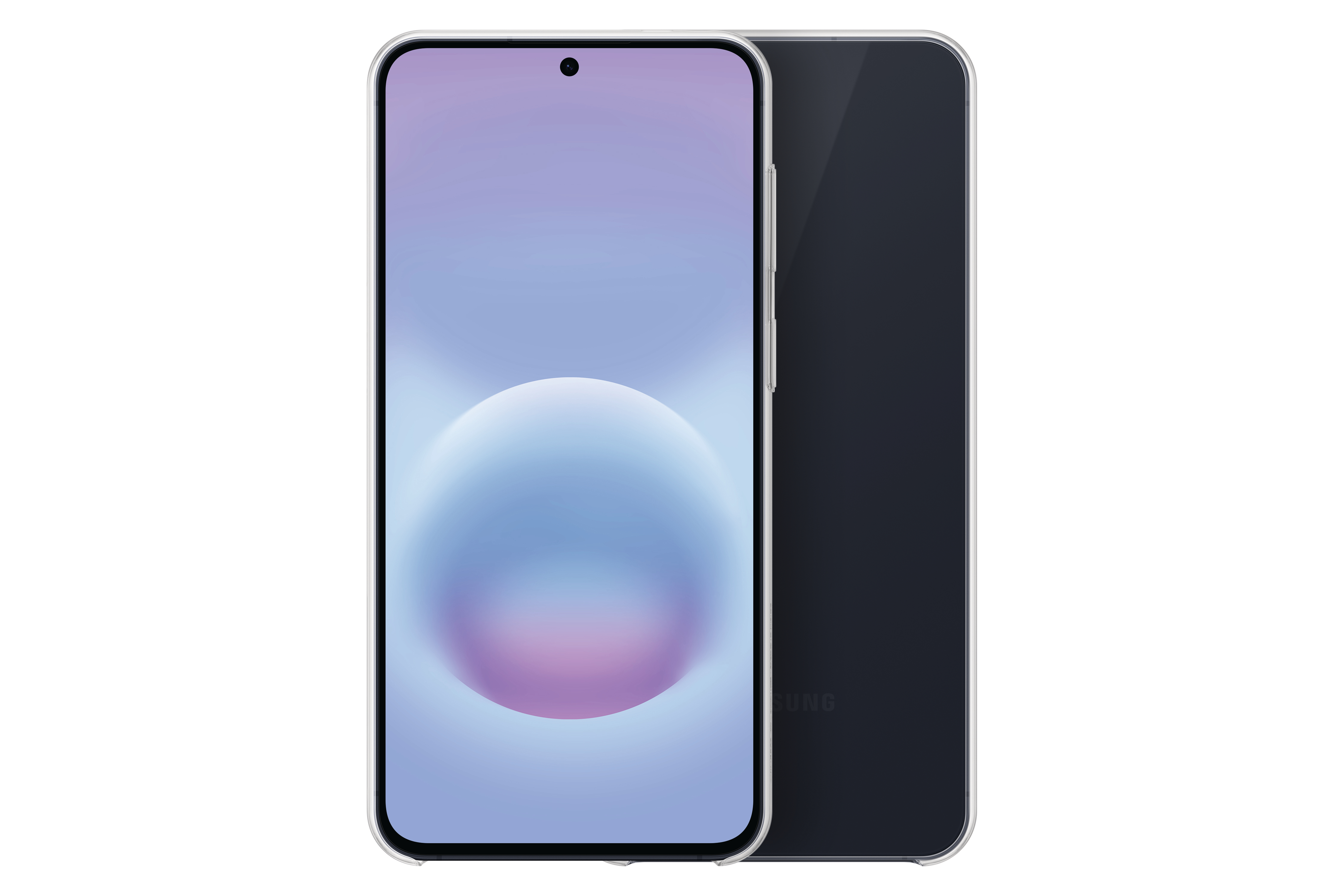Ein dunkles Smartphone mit blau-violettem Hintergrundbild.