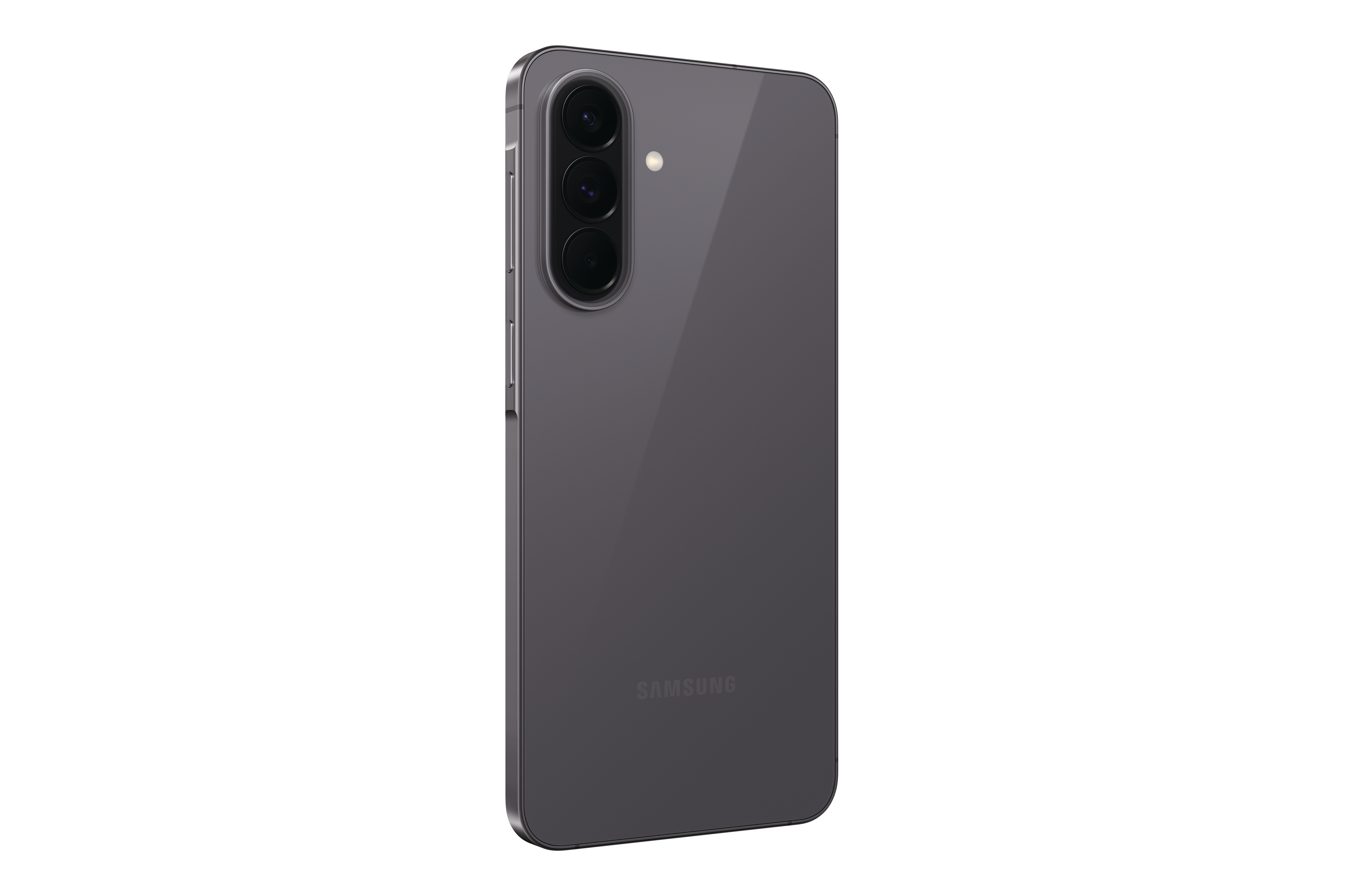 Rückseite eines grauen Samsung Smartphones mit drei Kameras.